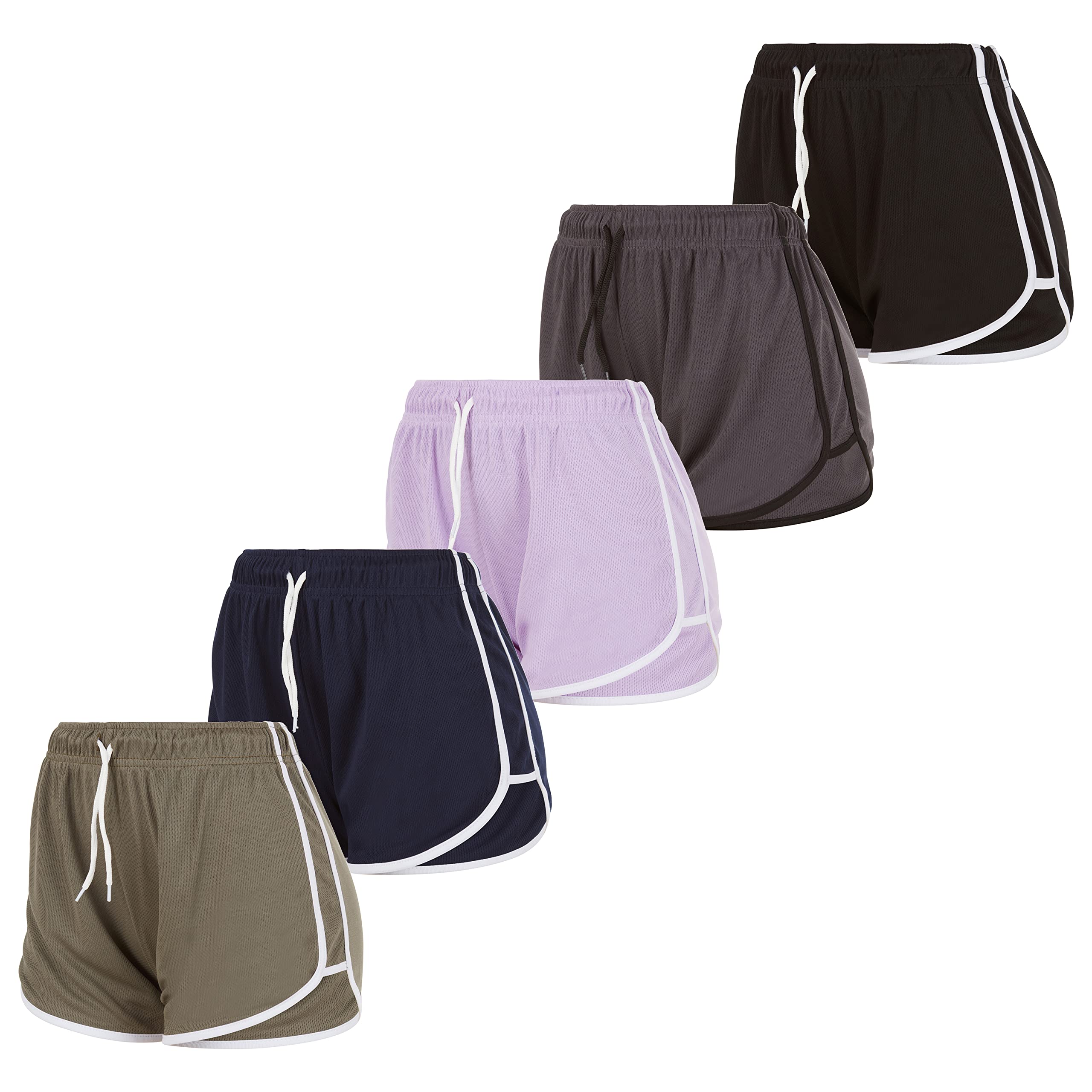 Essential Elements Women's Active Shorts - 5-Pack Drawstring Gym Shorts for Yoga, Workout, Running & Training | Comfortable Athletic Shorts for Women | Perfect for Gym, Home Exercise & Outdoor Activities