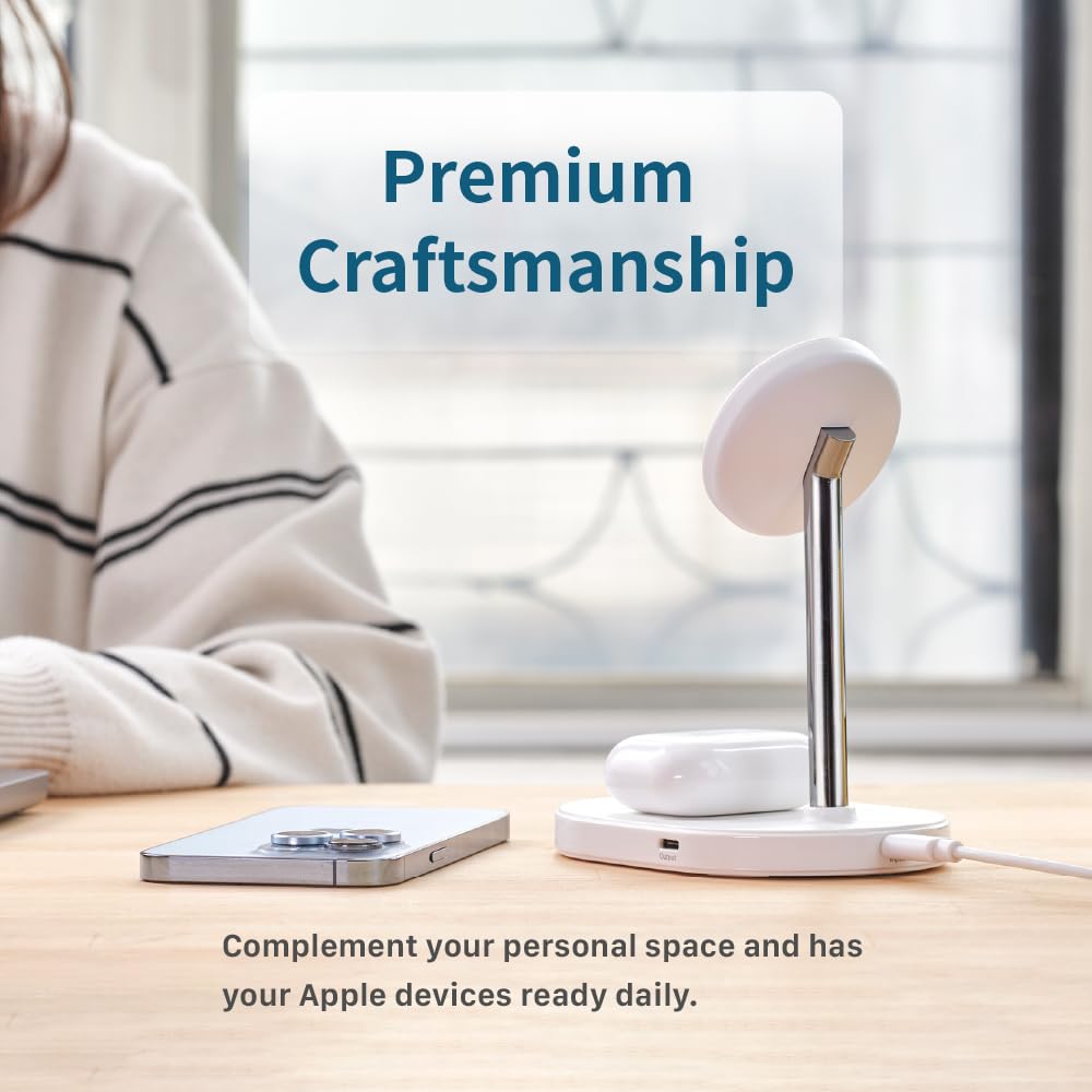 ADAM Elements Omnia M2+ 2-in-1 Magnetic Wireless Charging Station - Compatible with iPhone 12/13/14/15/16 Series & AirPods/Pro - Fast Qi-Certified Charger for Home, Office, and Travel