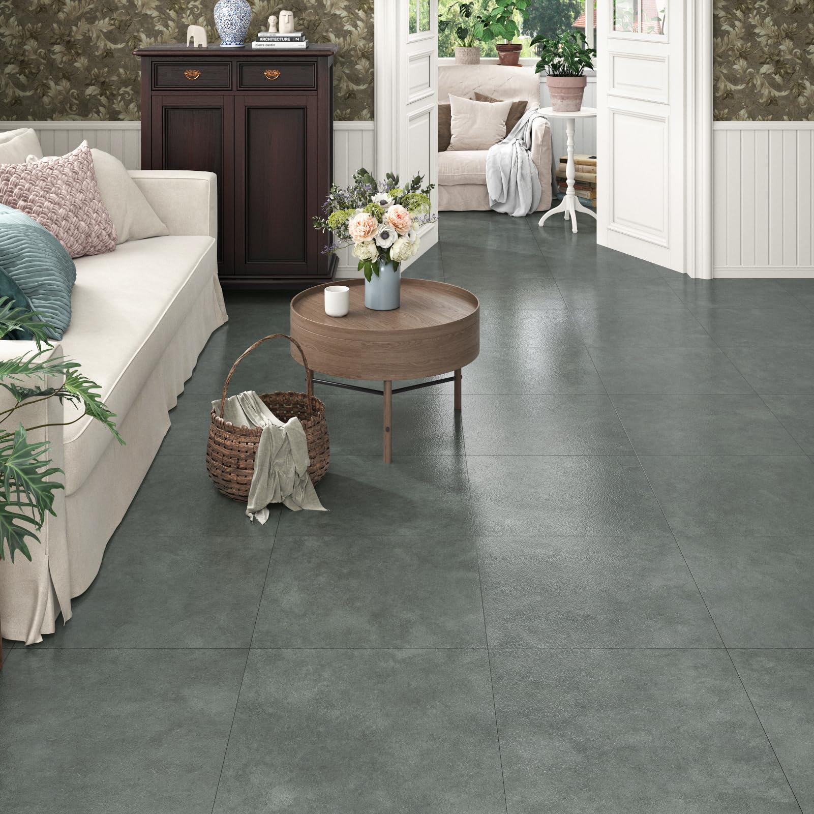 WESTICK Marble Grey Peel and Stick Vinyl Floor Tiles - 20 Pack 12x12 Inch Waterproof Self-Adhesive Removable Flooring for Bathroom, Kitchen, Laundry Room & Basement - Easy DIY Home Renovation Solution