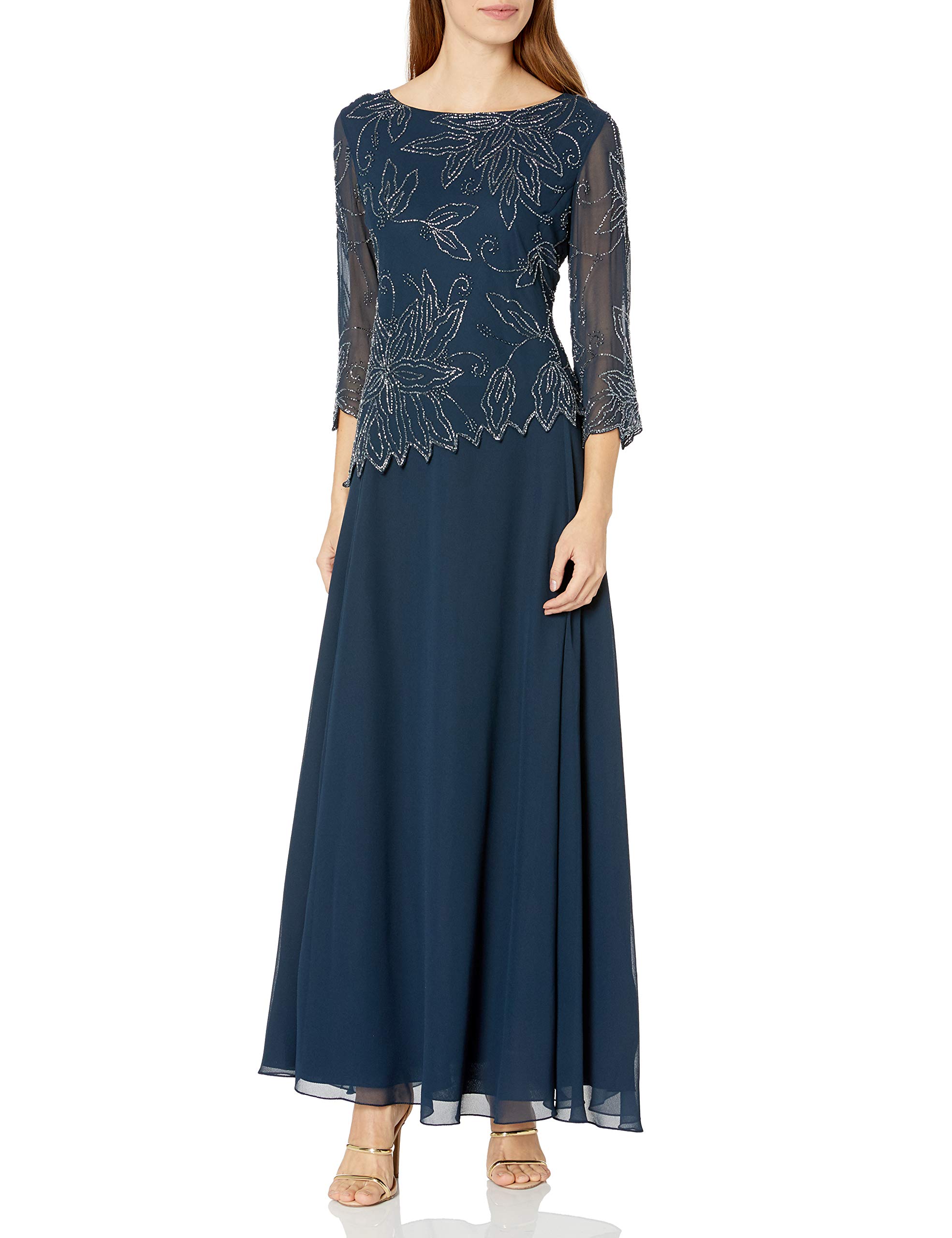J Kara Women's Asymmetrical Beaded Dress with Boat Neck - Elegant Party & Evening Wear for Special Occasions