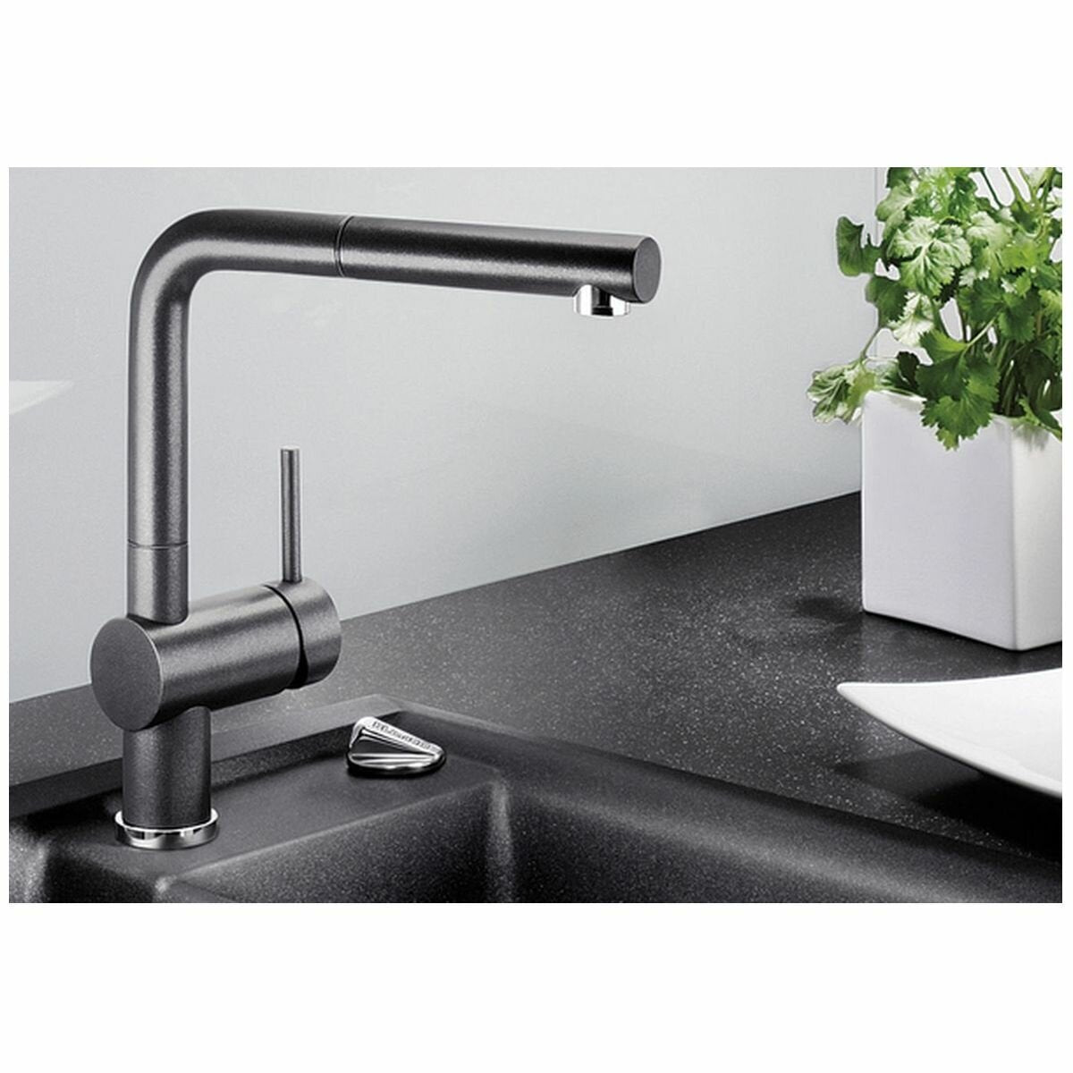 Blanco LINUS S Stainless Steel Pull-Out Tap Kitchen Sink Mixer - Modern Anthracite Finish | Perfect for Contemporary Kitchen Remodeling & Home Renovation Projects