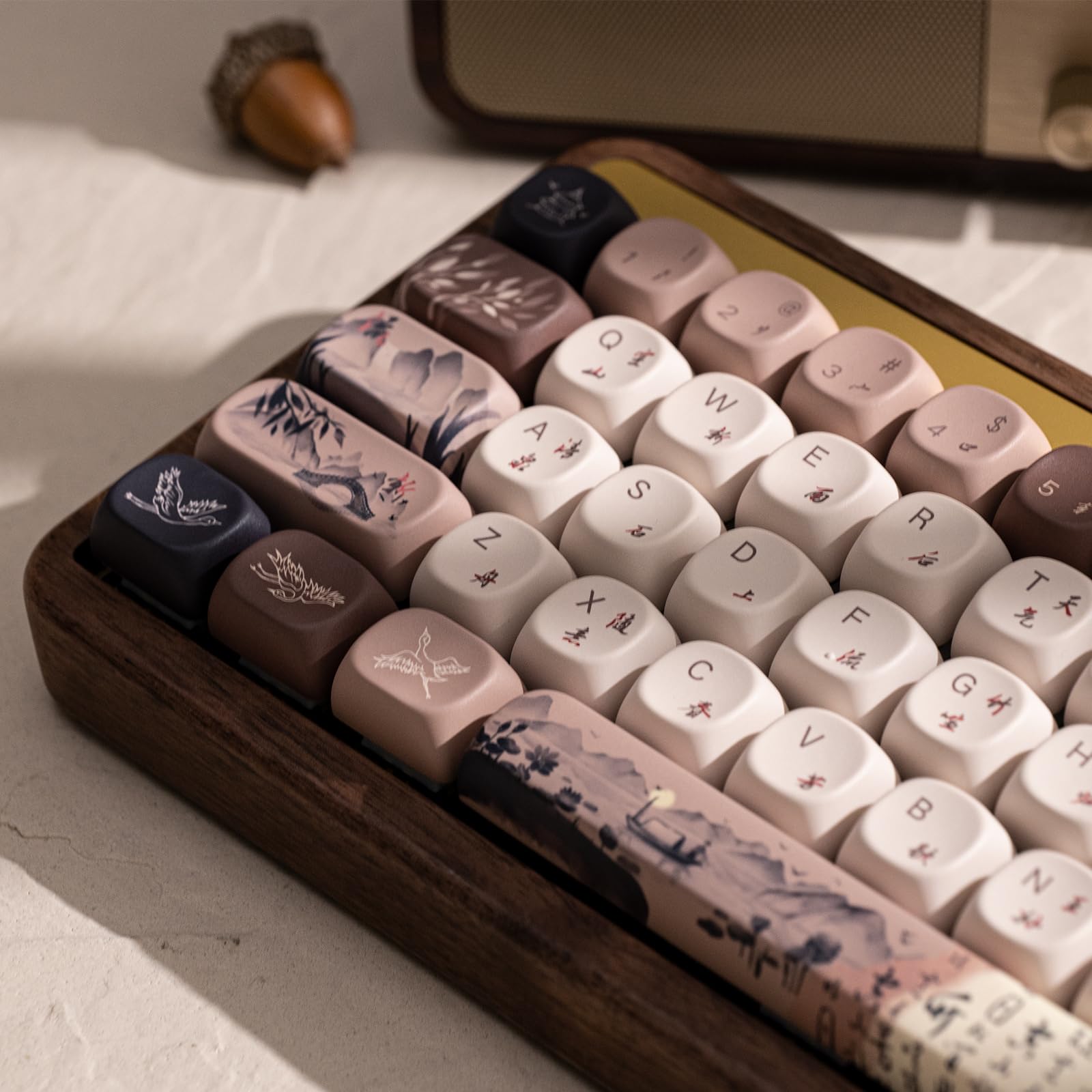 Akko MU01 Mountain Seclusion 65% Wireless Mechanical Keyboard - Walnut Wooden Case, 68-Key RGB Backlit, Hot-Swappable, Bluetooth/2.4G/Wired, PBT Dye-Sub Keycaps for Mac & Windows - Perfect for Gaming, Office Work & Typing Enthusiasts