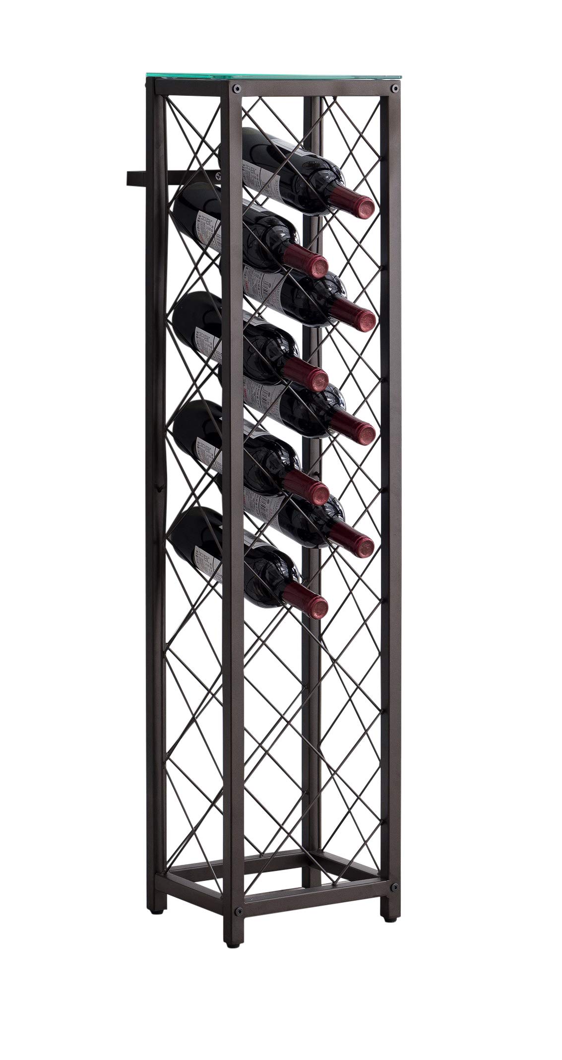 KB Designs - 13 Bottle Freestanding Floor Wine Rack Tower with Pewter Finish - Perfect for Dining Room, Kitchen, or Wine Cellar Storage & Display