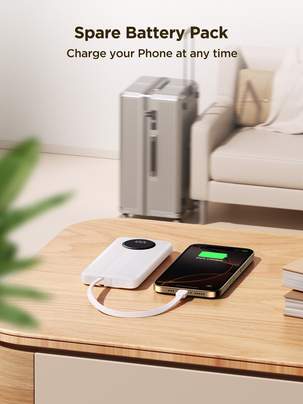 Aioneus 10000mAh Portable Charger with Built-in Cables - 22.5W Fast Charging Power Bank, Slim Travel Battery Pack for iPhone 16/15/14/13/12 & Samsung Galaxy S24/A15 - Perfect for Travel, Camping, and Emergency Charging