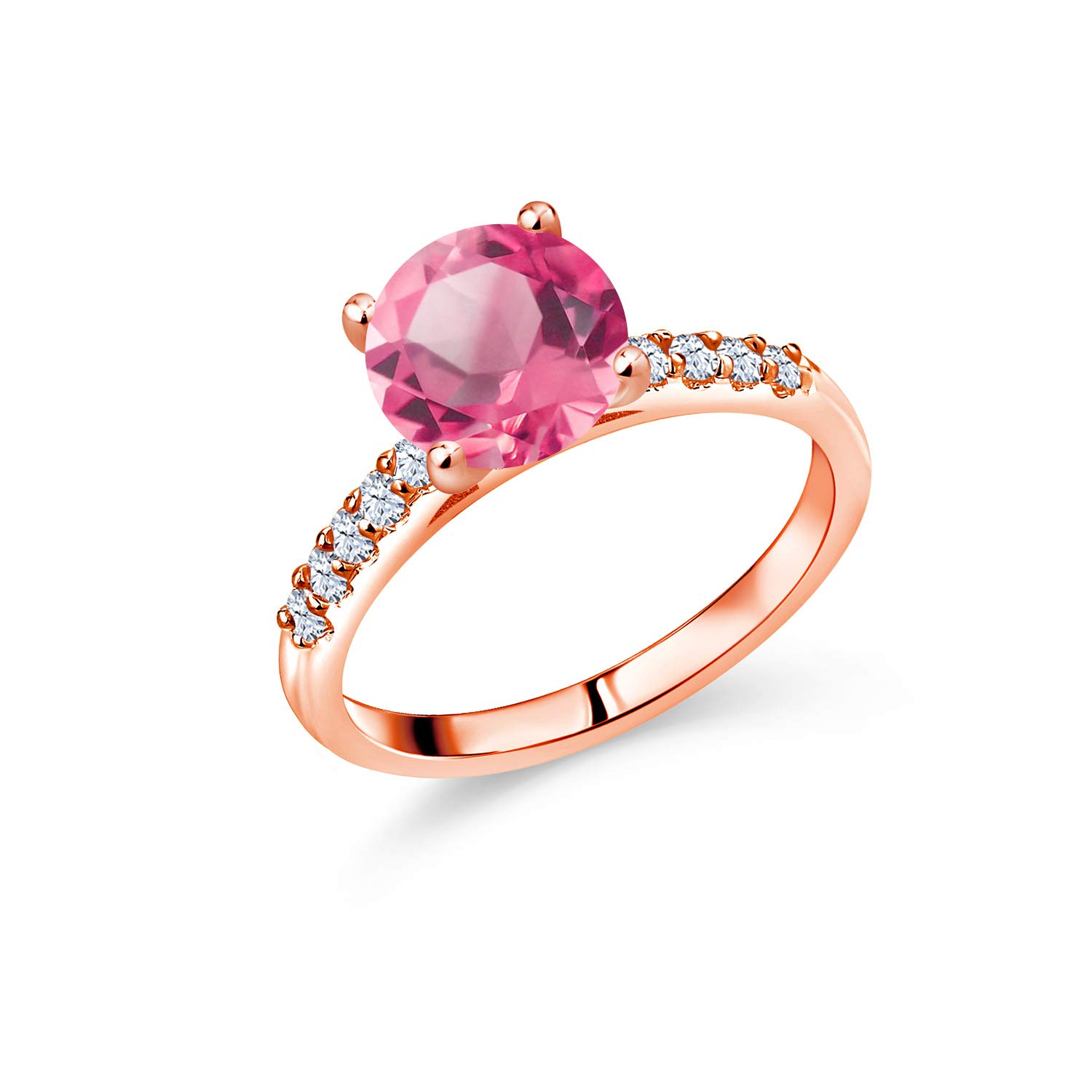 2.40 Ct Round Pink Mystic Topaz & White Created Sapphire 10K Rose Gold Ring for Women | Elegant Gemstone Jewelry for Engagement, Wedding & Special Occasions | Gem Stone King