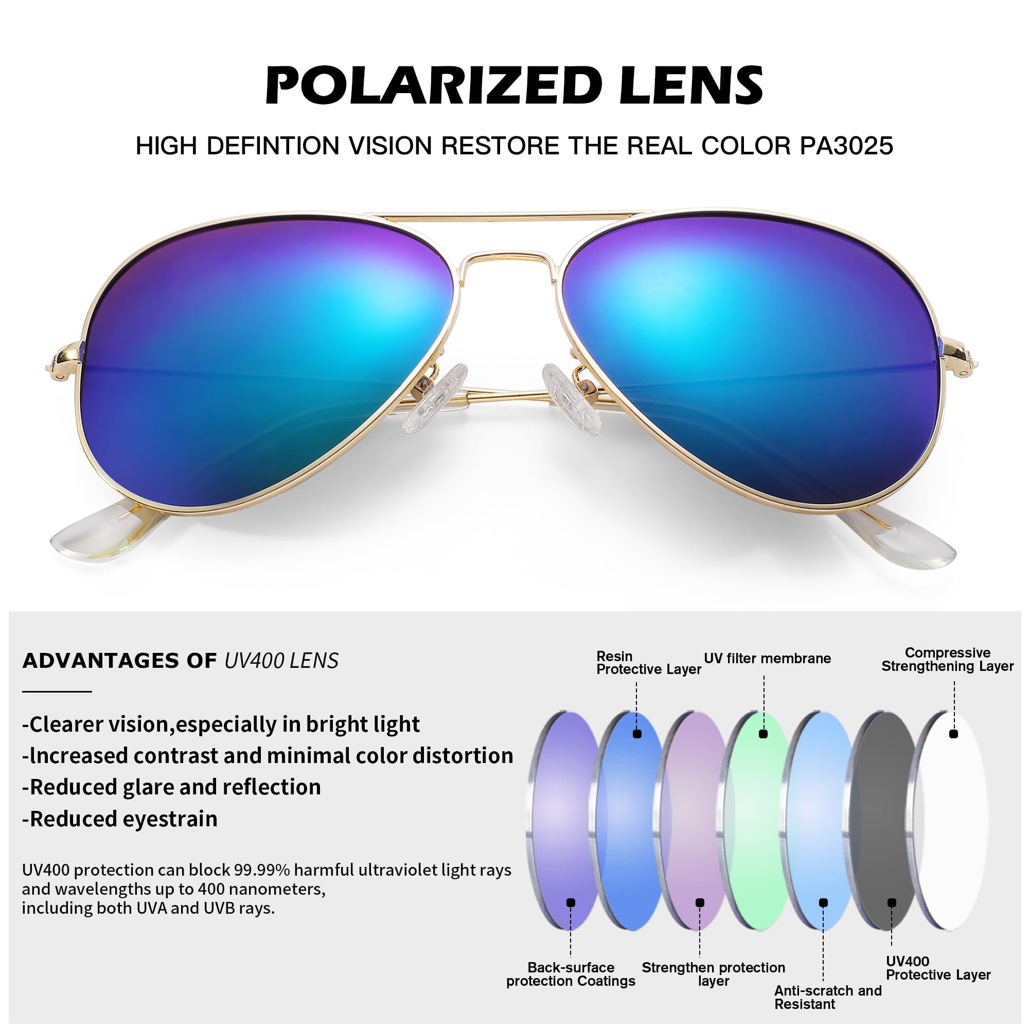 Pro Acme Aviator Sunglasses for Men & Women - Classic Polarized Lenses with UV400 Protection - Perfect for Driving, Travel & Outdoor Activities