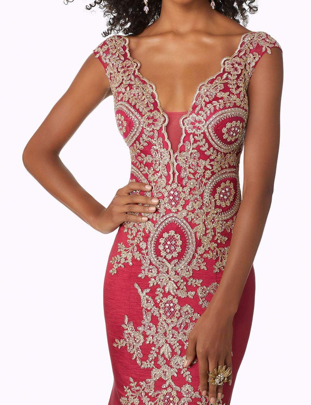 Emanni Women's Gold Lace Applique Mermaid Evening Dress - Elegant Long Prom Gown for Formal Events, Weddings & Black Tie Parties
