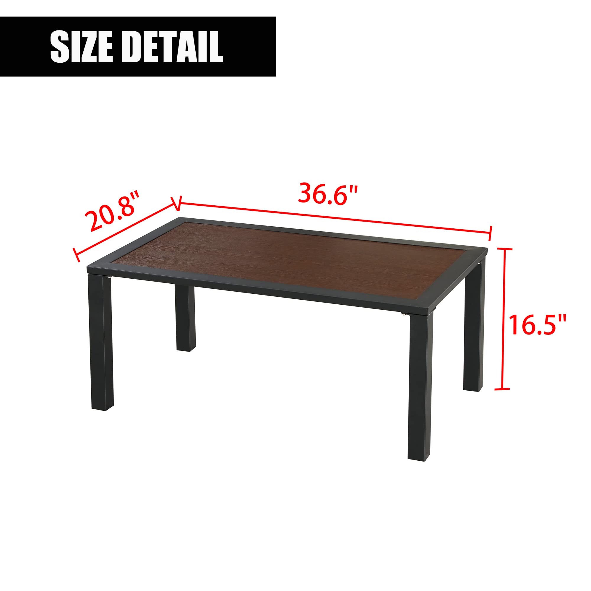All-Weather Brown Metal Frame Outdoor Coffee Table for Patio & Garden