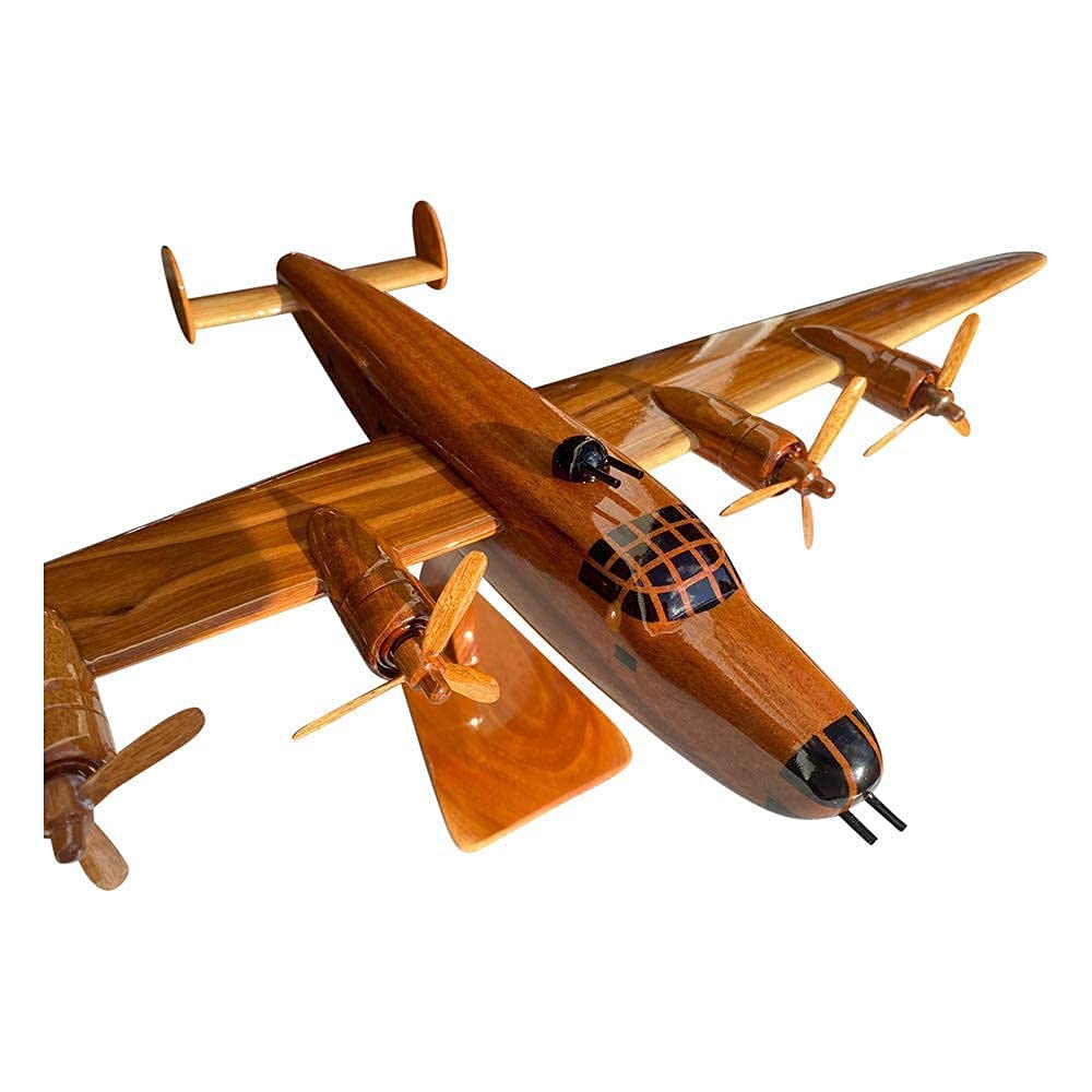 B24 Liberator Mahogany Wood Desktop Airplane Model - Handcrafted WWII Bomber Replica for Office Decor, Aviation Enthusiast Gift & Home Display