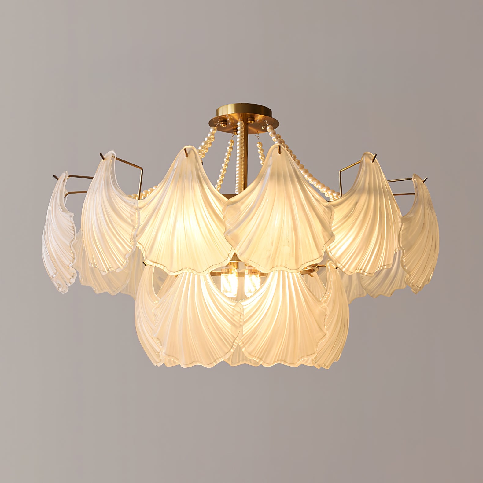 Elegant Scallop Shell Chandelier - Modern Coastal Lighting Fixture for Dining Room, Bedroom, and Beach House Decor