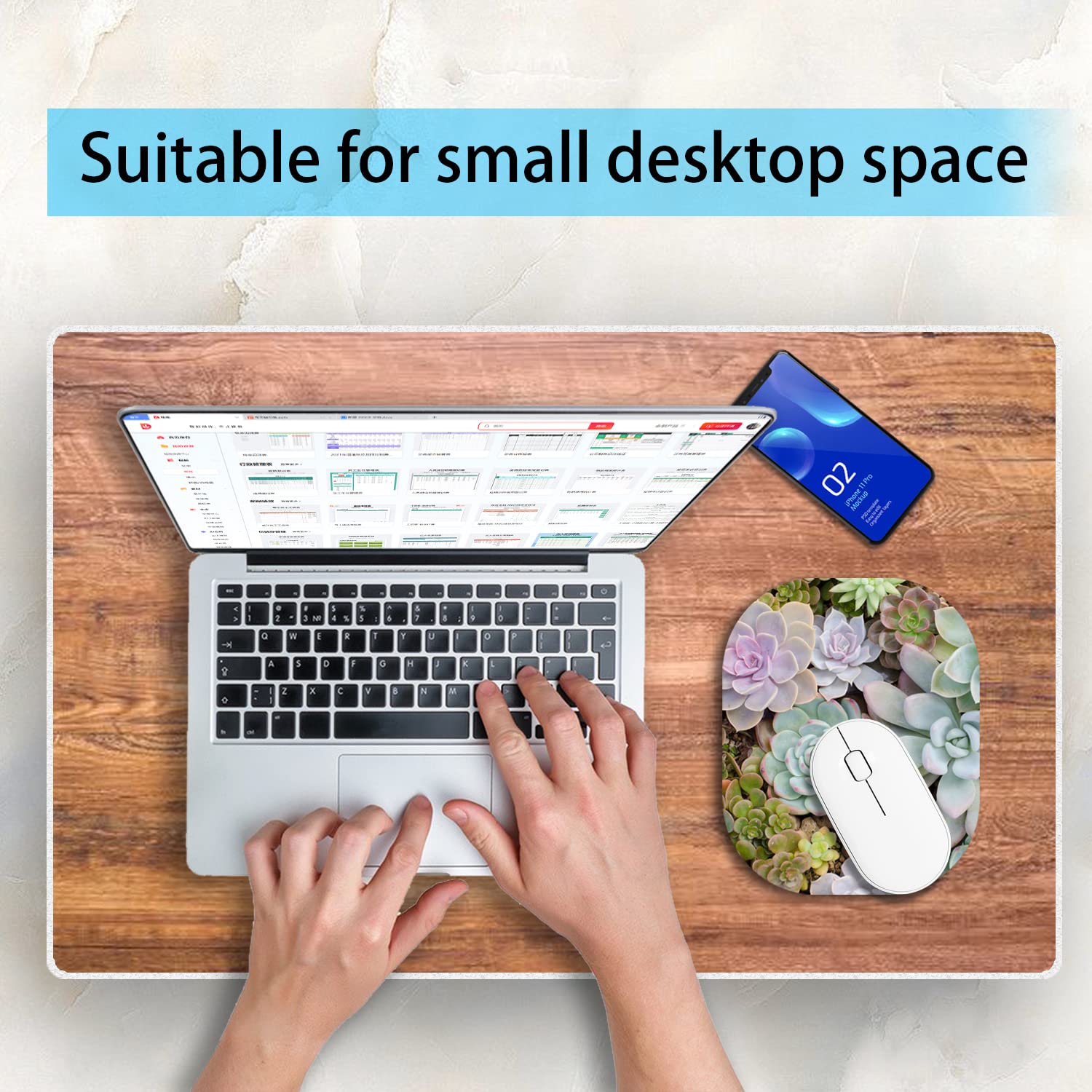 6 x 7 Inch Small Mouse Pad for Laptop - Non-Slip Rubber Base, Waterproof Mouse Mat with Succulent Design - Perfect for Office, Home & Travel Use with Wireless Mouse