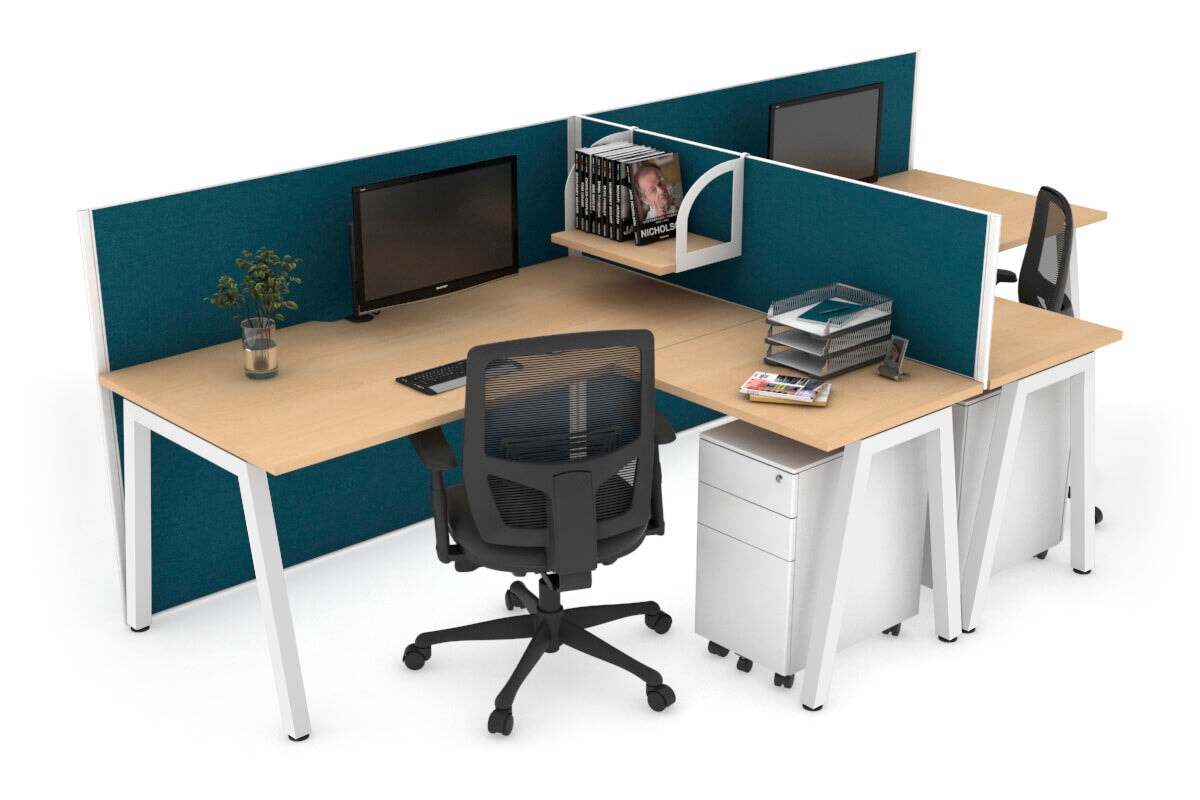 Quadro A Legs 2-Person Corner Workstation T-Shaped Desk [1800L x 1800W with Cable Management] - Perfect for Office Collaboration & Home Workspaces