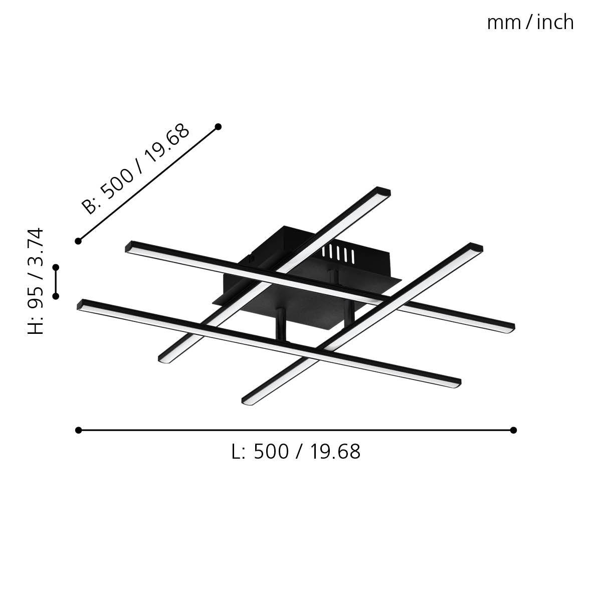 Eglo Lasana 3 Black 4 Linear LED Flush Mount Ceiling Light - Modern Lighting for Living Room, Bedroom, Kitchen & Office