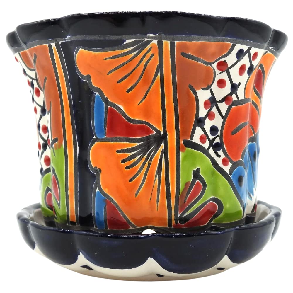 Hand-Painted Violet Pot Planter with Saucer - Small Glazed Ceramic Flower Pot for Indoor & Outdoor Plants | Perfect for Windowsills, Balconies, and Garden Decor