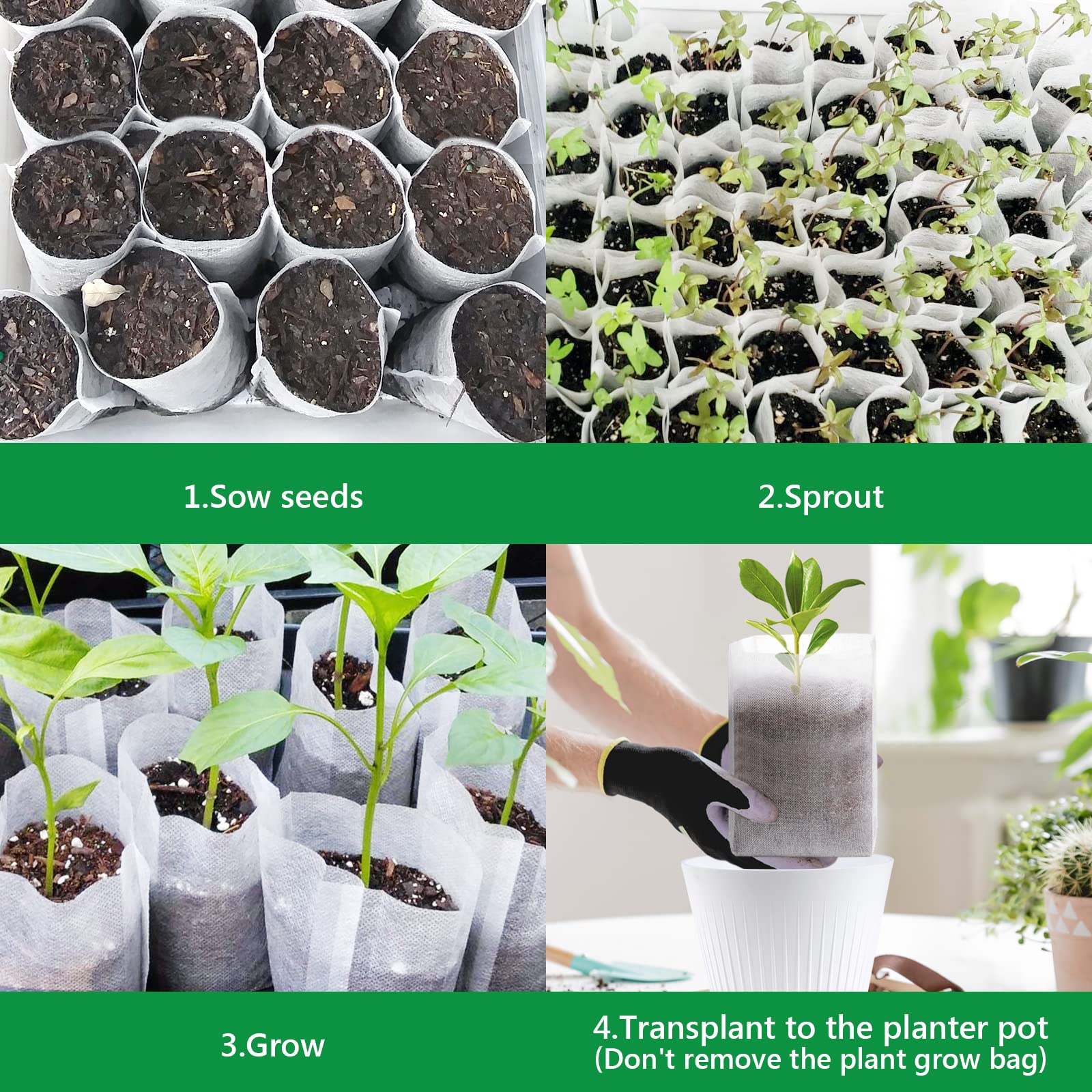 GREANER 100pcs Biodegradable Nursery Bags - 9x9 Inch Non-Woven Fabric Grow Bags for Seed Planting | Thickened Plant Pouches, Flower Seedling Starter Containers | Ideal for Gardening, Greenhouses & Home Planting Projects
