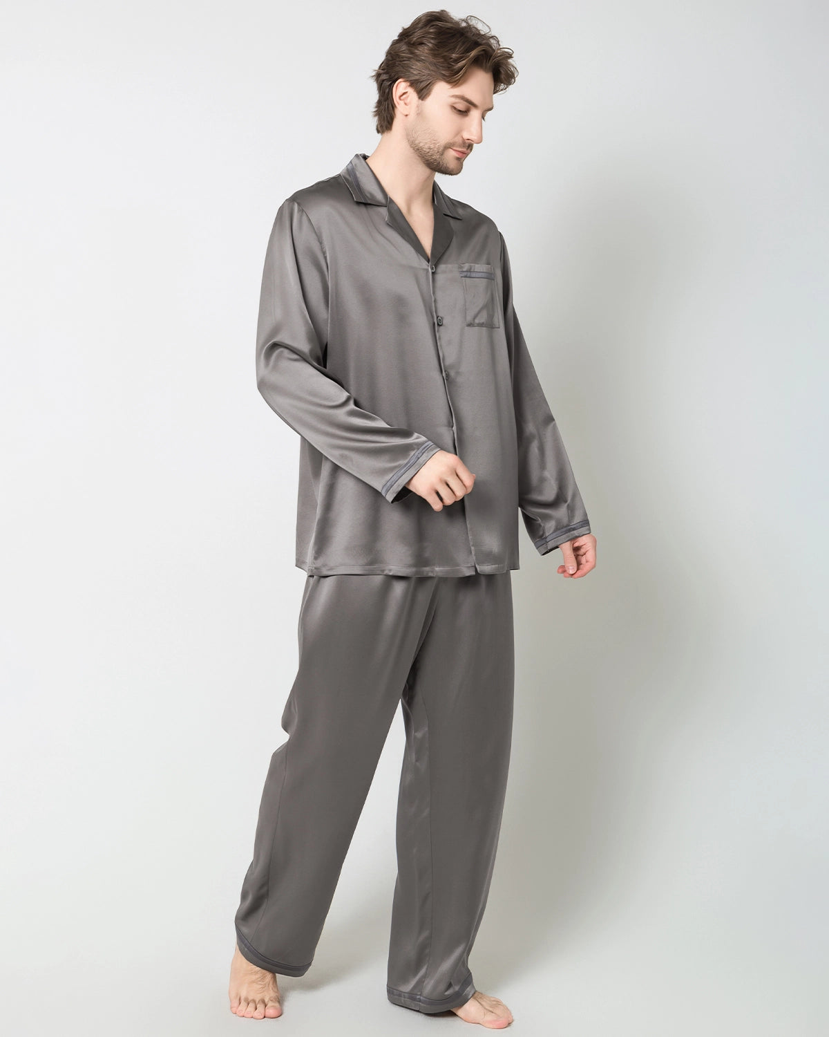 Premium Men's Silk Loose Fit Pajama Set - Soft & Breathable Sleepwear for Relaxation at Home, Lounging & Travel Comfort