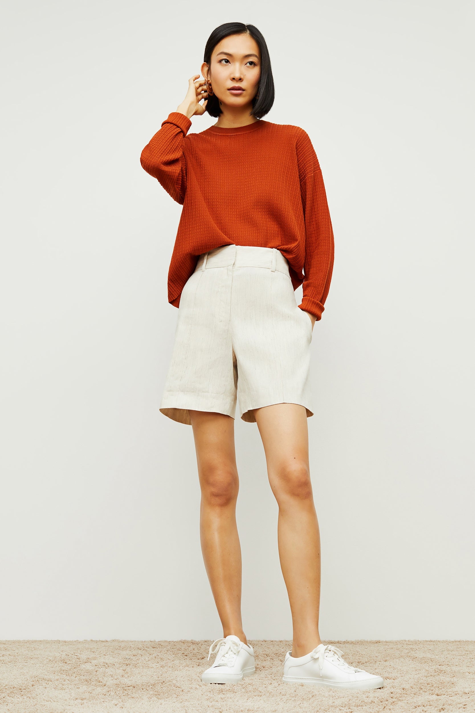 Caitlin Short Slubbed Stretch Linen Shorts in Natural - Comfortable & Stylish for Summer Outings, Beach Vacations & Casual Wear