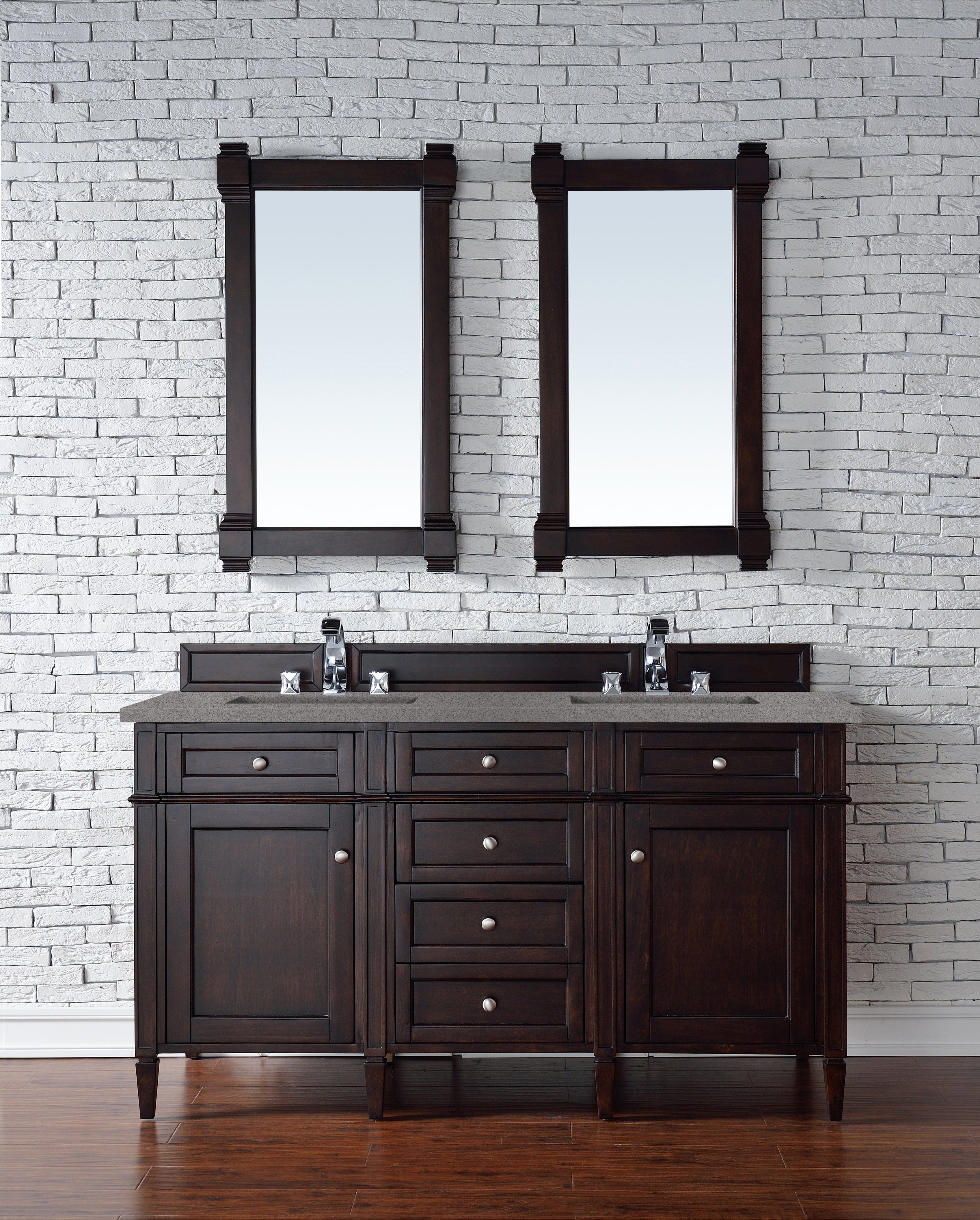 Brittany 60 Inch Burnished Mahogany Double Bathroom Vanity with 3CM Gray Expo Quartz Countertop - Perfect for Master Bathroom Renovation and Luxury Home Upgrade