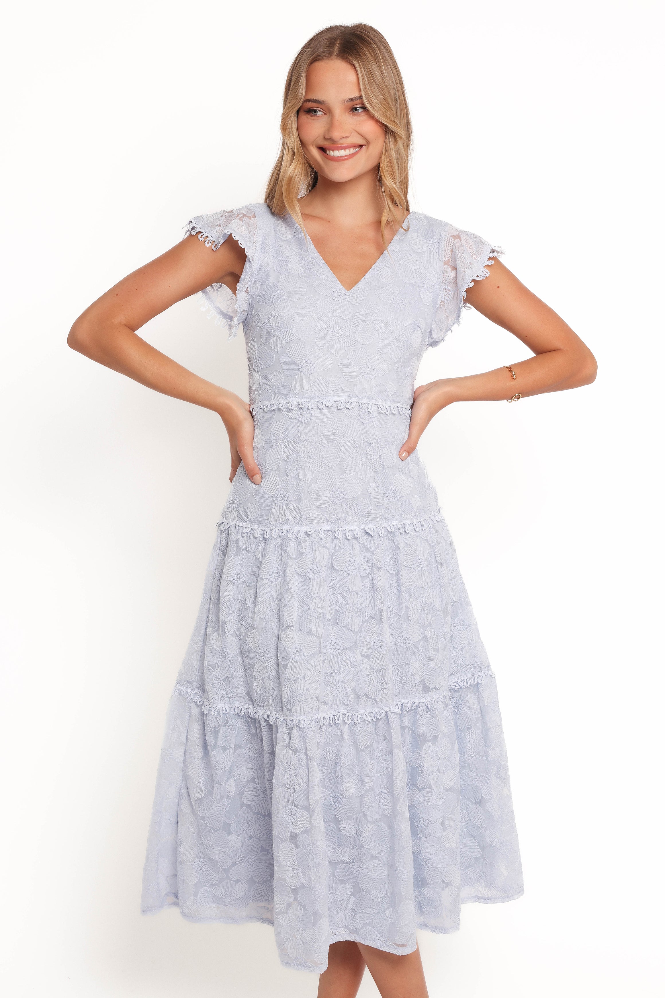 Asher Midi Dress for Women - Flowy Blue Summer Dress with Short Sleeves & V-Neck | Perfect for Beach, Vacation, and Casual Outings
