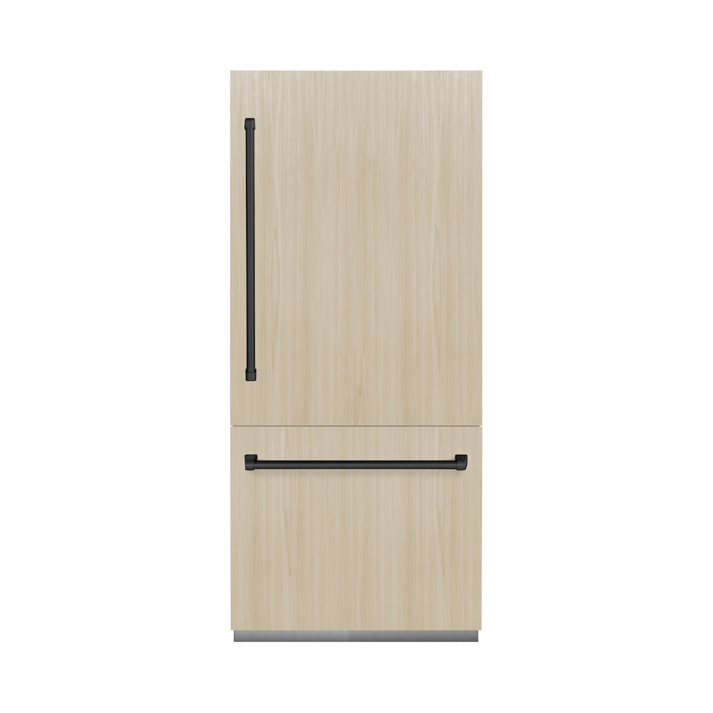 ZLINE Autograph Edition 36 Inch Built-In Bottom Freezer Refrigerator - 19.8 cu. ft. Capacity, Panel Ready, Water Dispenser & Ice Maker, Graphite Gray Interior with Matte Black Accents (GRBITZ 36 MB) - Perfect for Modern Kitchens, Open Concept Homes & Luxury Appliances