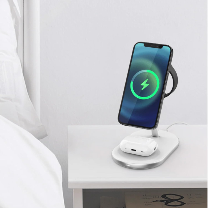 3-in-1 MagSafe Wireless Charging Station - Fast Charging Base for iPhone 14/13/12, AirPods & Apple Watch - Perfect for Home, Office & Nightstand Use