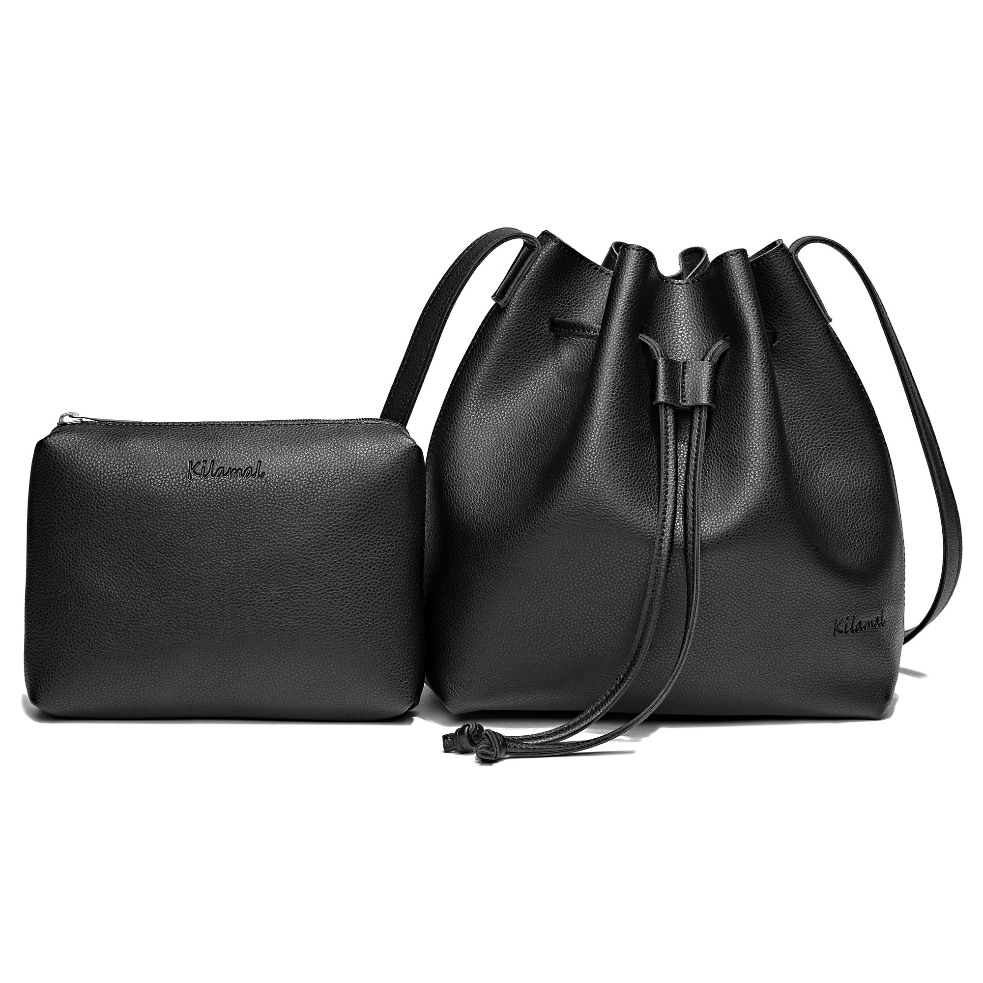 Women's Fashion Bucket Bags 2-Piece Set - Small Drawstring Crossbody Purse with Cosmetic Makeup Pouch | Perfect for Travel, Gym & Daily Use