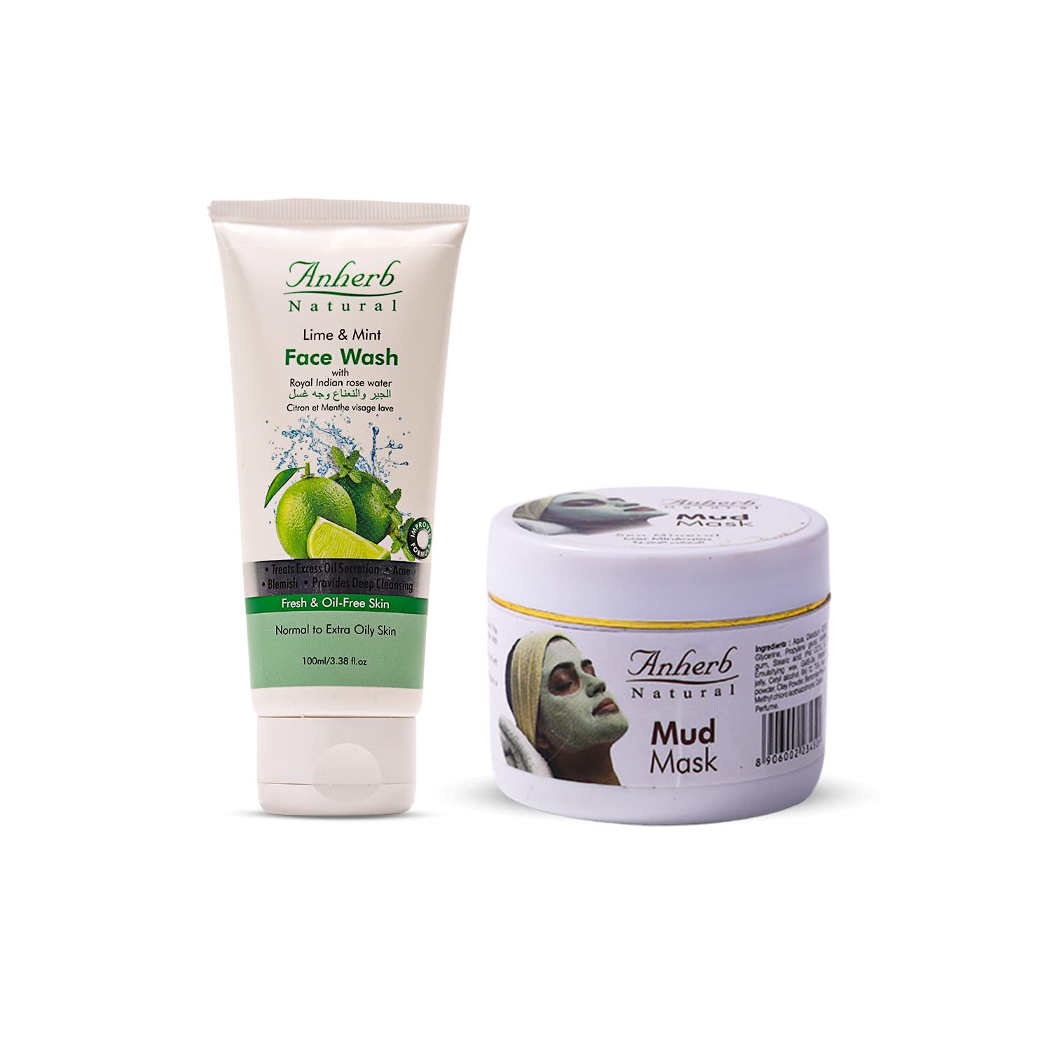 Anherb Natural Radiant Rejuvenation Duo - Brightening Face Mask & Acne-Control Face Wash Set (2-Pack) for Glowing Skin | Perfect for Daily Skincare Routine & Acne-Prone Skin Care