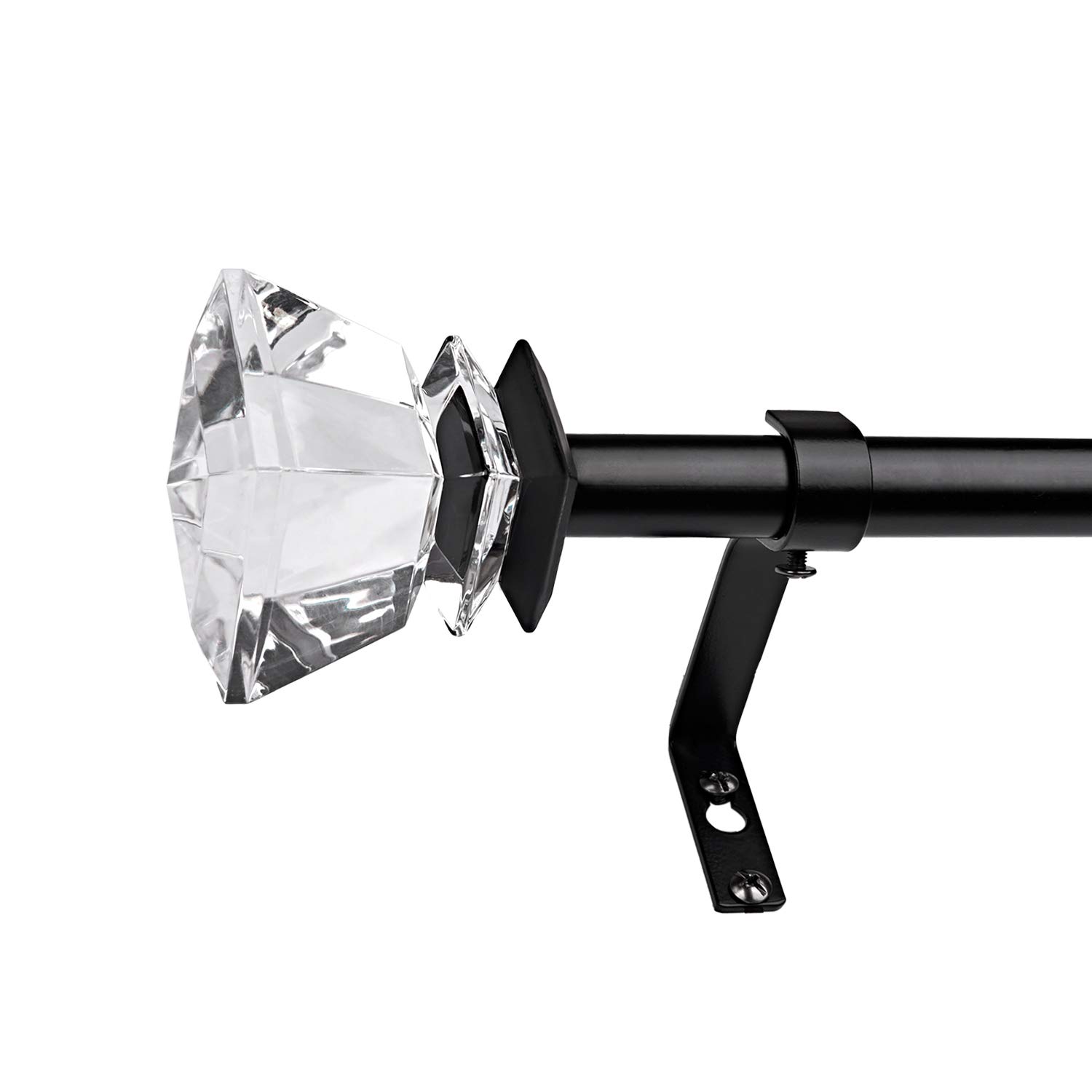 WL.Rocaille Acrylic Curtain Rod Set 28-48 Inch with Crystal Diamond Finials - Black Window Treatment for Bathroom, Kitchen & Bedroom | Elegant & Durable Home Decor