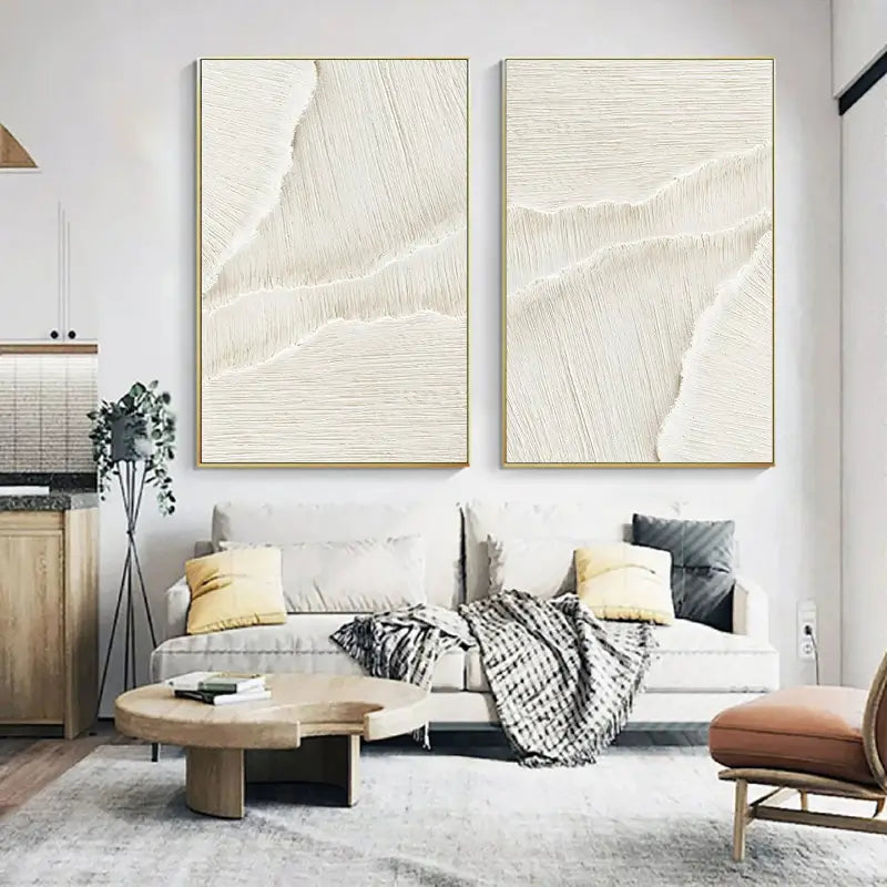 Minimalist Textured Plaster Art Paintings - Set of 2 Modern Abstract Wall Decor (#MM057) for Living Room, Bedroom & Office