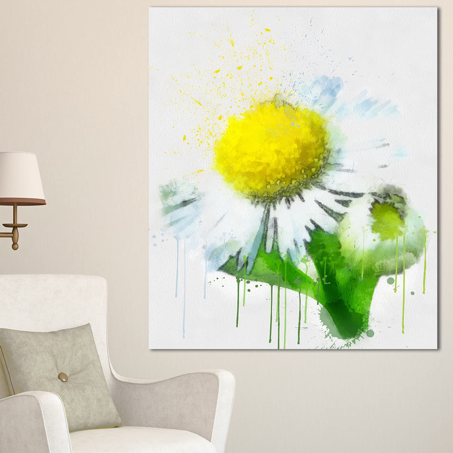 Yellow Chamomile Watercolor Canvas Art - 8x12in Floral Wall Decor for Living Room