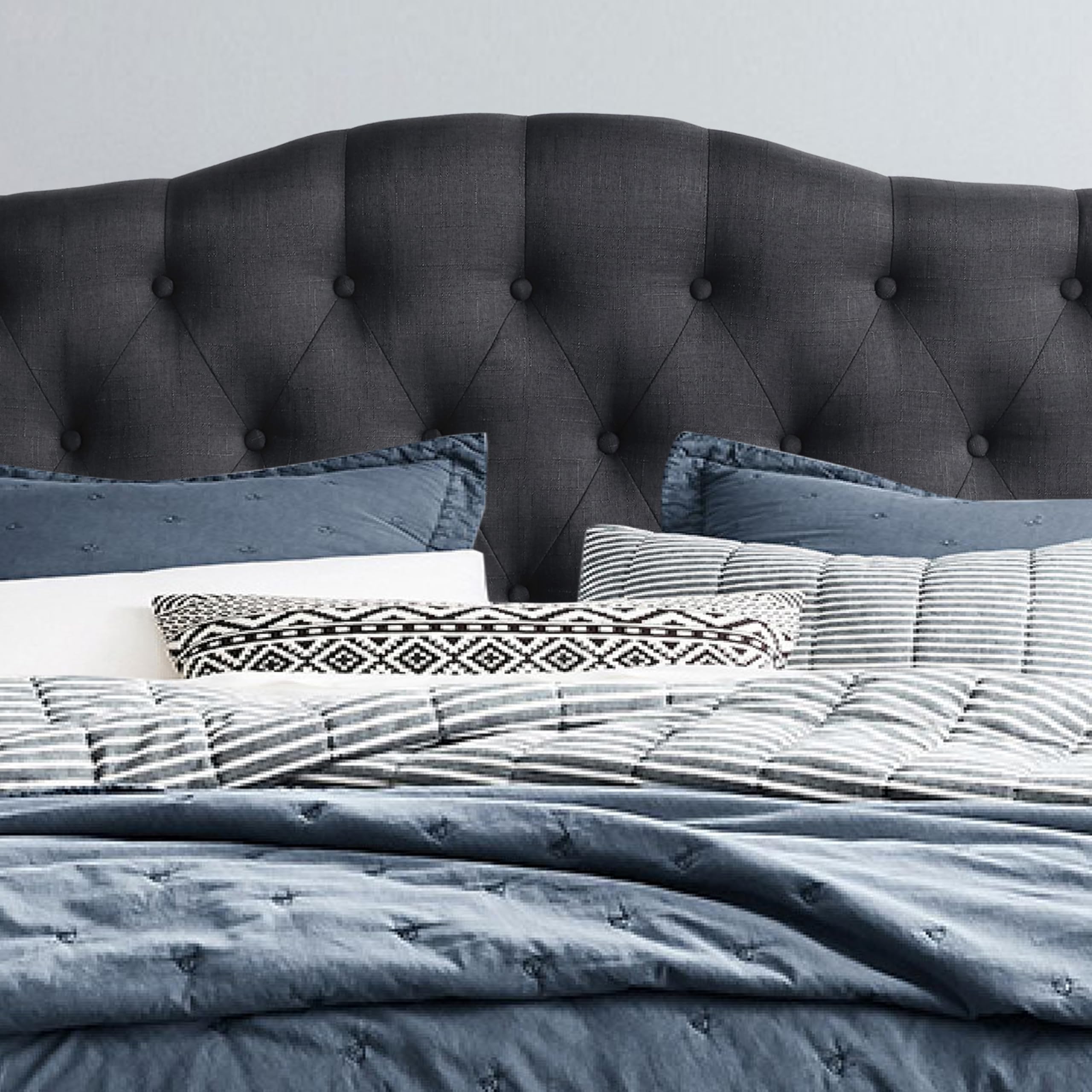 Rosevera Harriman Adjustable Height Queen Size Headboard with Linen Upholstery & Button Tufting - Modern Bedroom Decor for Master Bed, Guest Room & Apartment