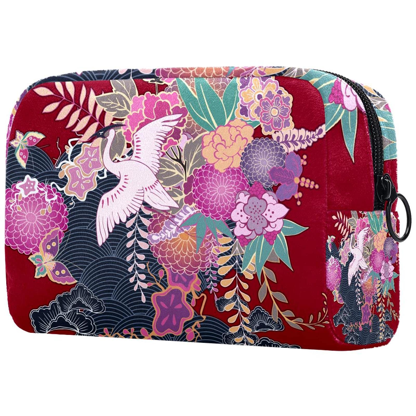 Vintage Kimono Floral Makeup Bag - Travel Cosmetic Case for Women & Teens