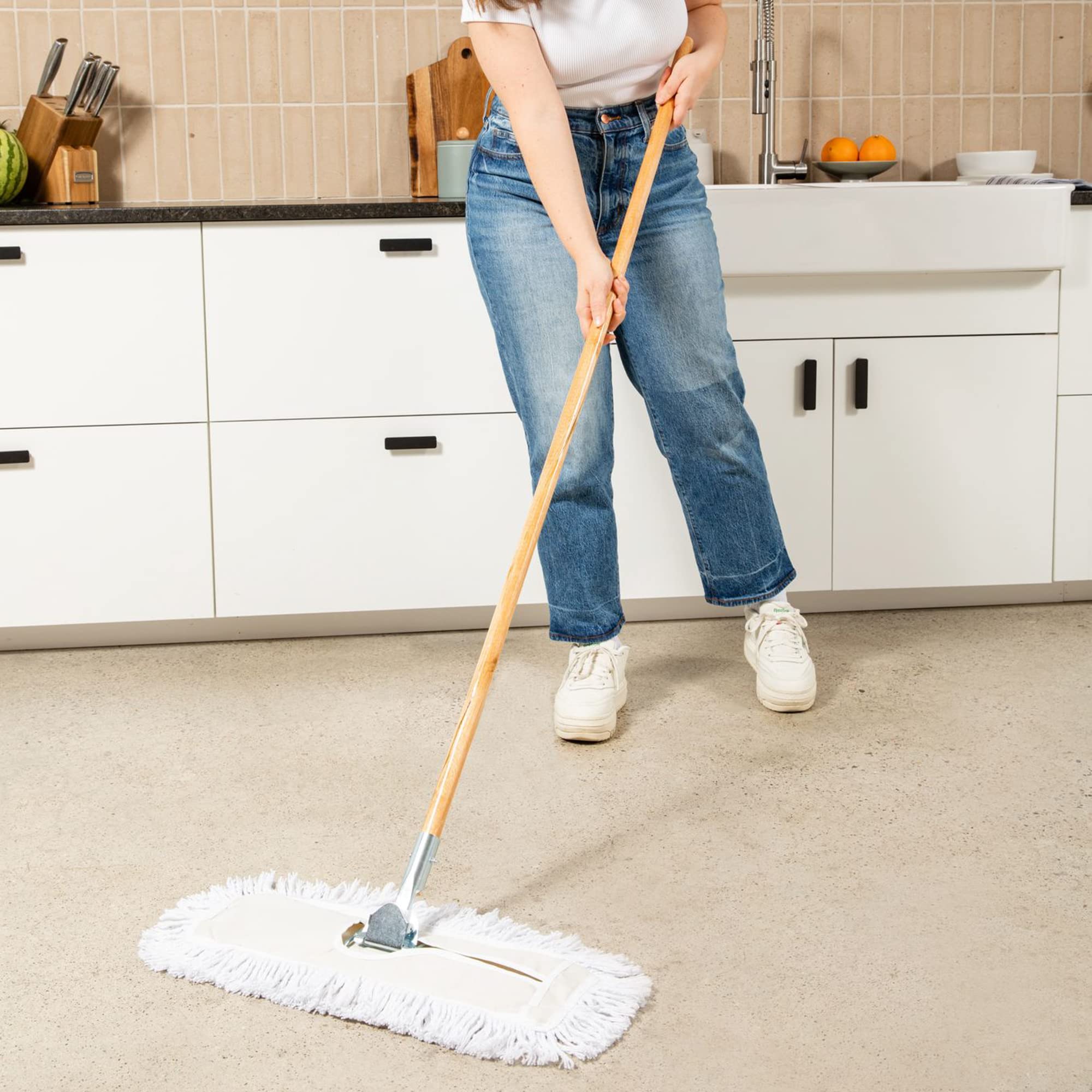 24 Inch Dust Mop with Wood Handle & 6 Refills Bundle - Heavy Duty Floor Cleaning for Hardwood, Tile & Laminate - Perfect for Homes, Offices & Commercial Spaces