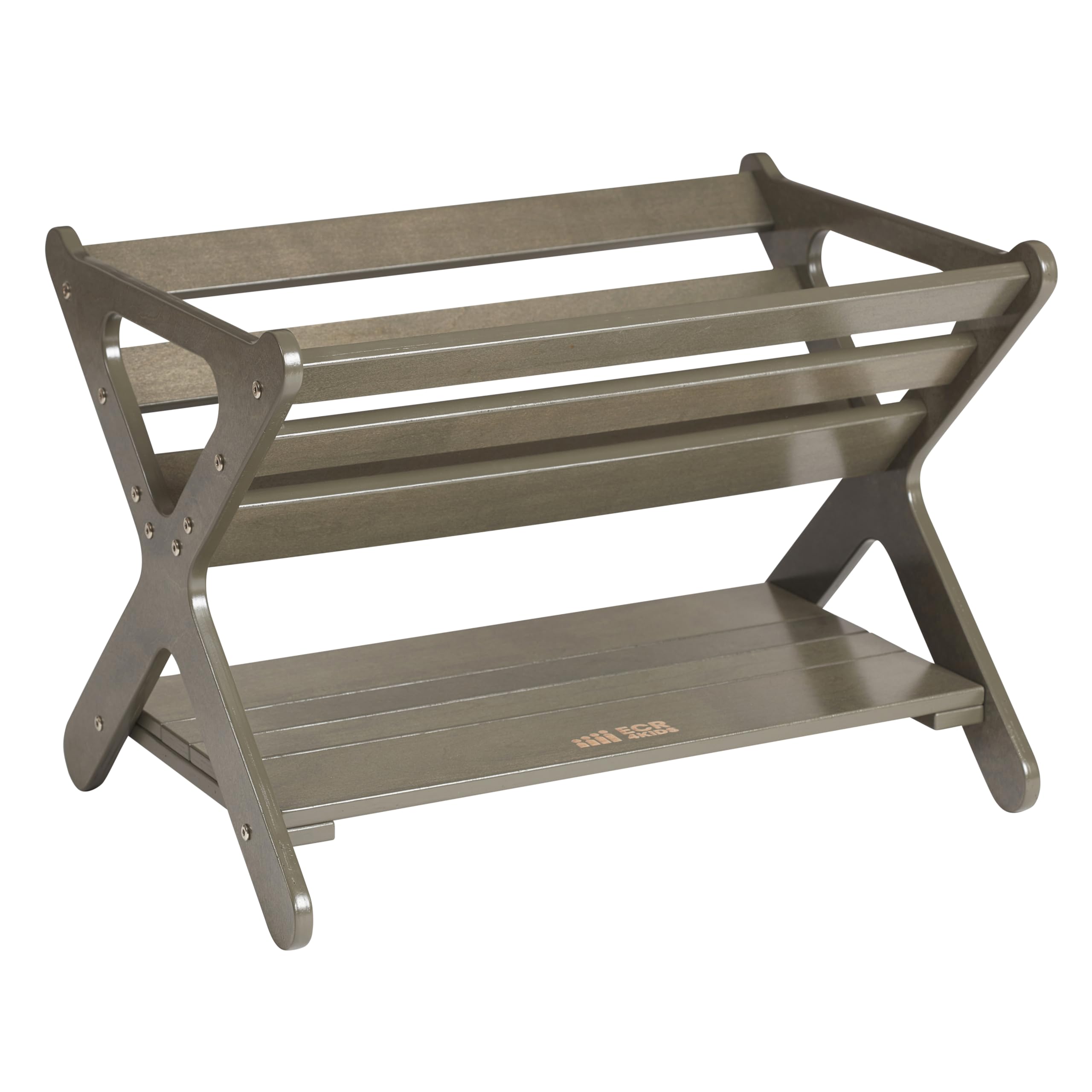 ECR4Kids Grey Wash Book Caddy with Shelf - Wooden Storage Bookshelf for Kids Classroom, Nursery, or Home Organization - Perfect for Books, Toys, and School Supplies