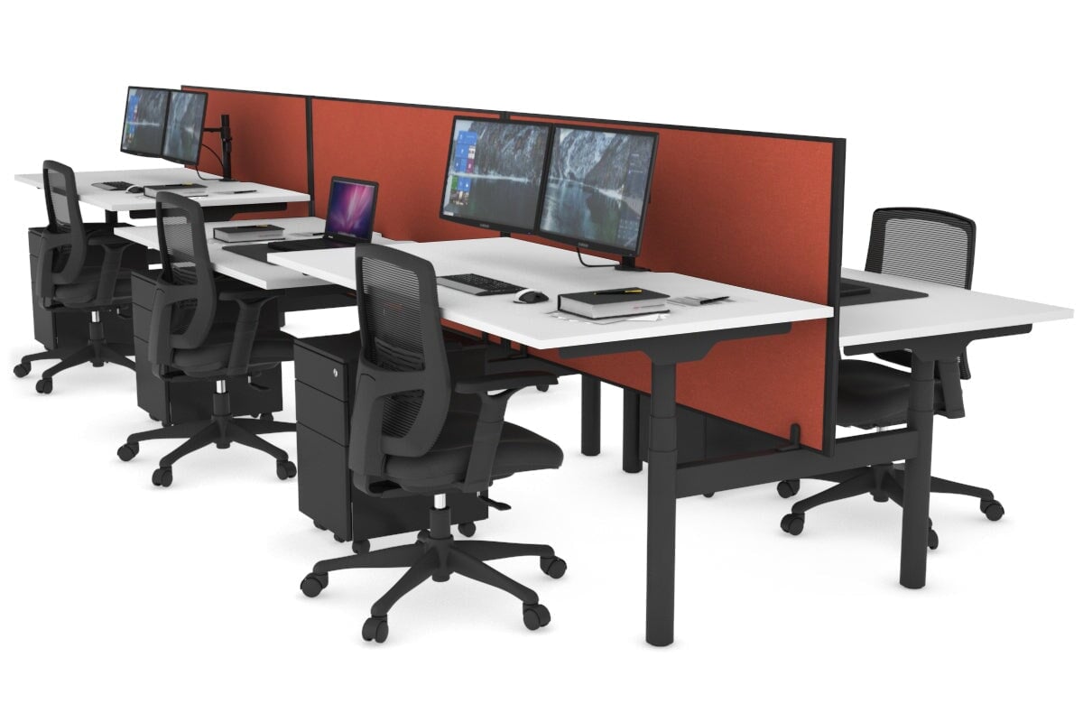 Flexi Premium Height Adjustable 6-Person H Bench Workstation - Black Frame [1400L x 800W with Cable Management] - Ideal for Office, Coworking Spaces & Collaborative Work Environments