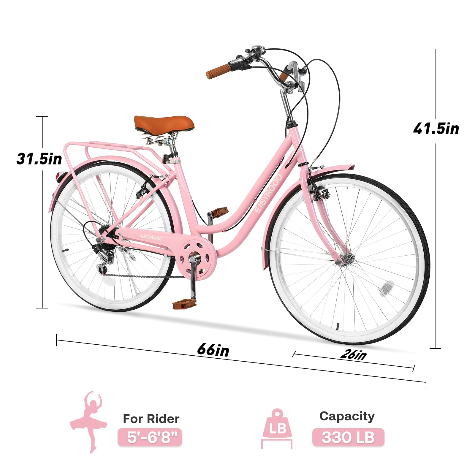 26 Inch Women's Beach Cruiser Bike - 7-Speed Hybrid Bicycle with Adjustable Seat, Lightweight Frame & Anti-Skid Tires - Perfect for Coastal Rides, Commuting & Leisure Cycling
