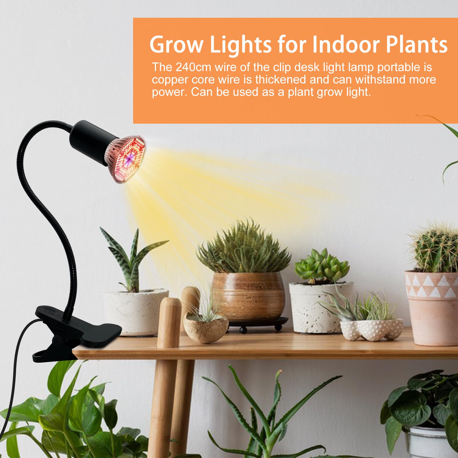 WTETMYL 240CM Cord Clamp Light Socket - E26/E27 Clip Lamp Holder with 360° Flexible Arm & On/Off Switch | Portable Desk Lamp for Home Office, Reading, Plant Growth Lighting (Black)