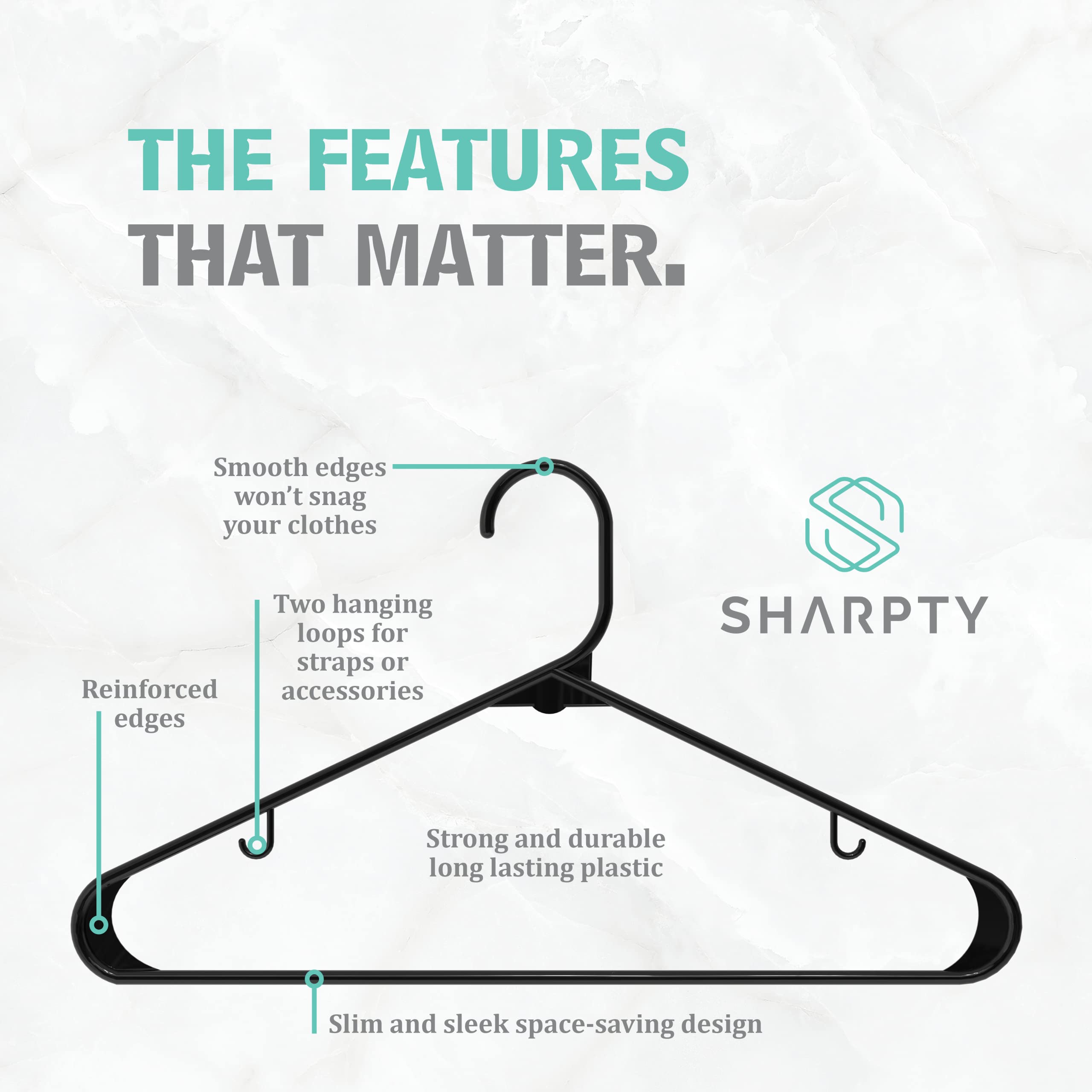 Sharpty 60 Pack Black Plastic Clothes Hangers - Durable Thick Hangers for Shirts, Coats & Clothing - Space Saving Closet Organizers for Everyday Use, Wardrobe Essentials & Home Organization