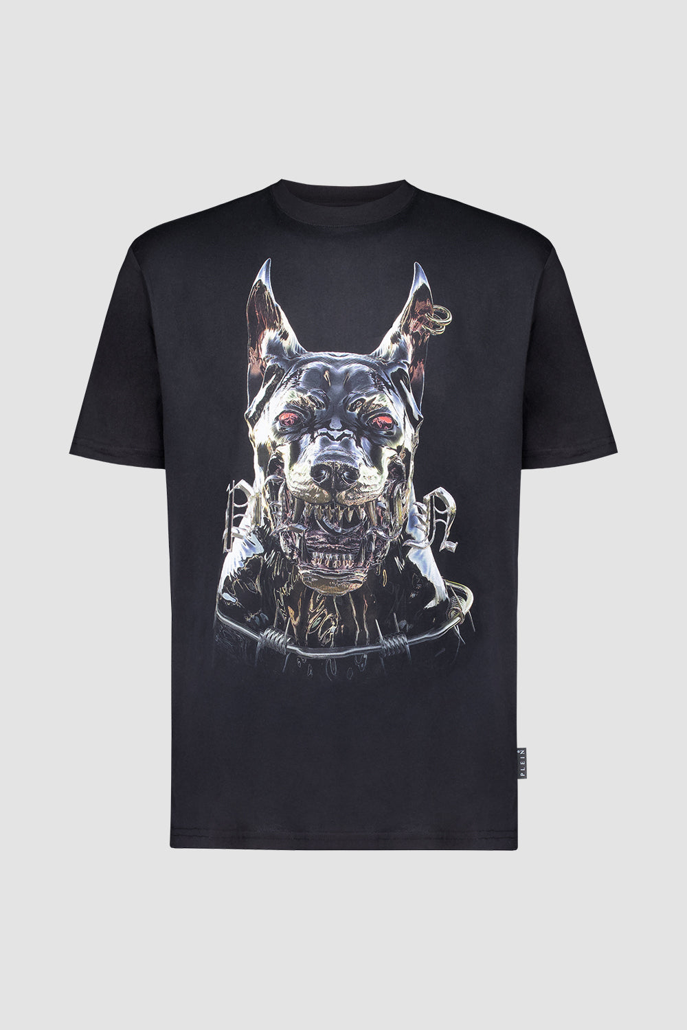 Philipp Plein Black Round Neck Short Sleeve Dog Graphic T-Shirt for Men - Casual Streetwear & Pet Lover Fashion