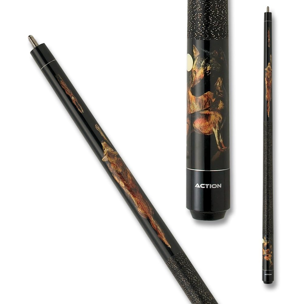 Wolf 19oz Action Adventure Billiards Pool Cue Stick - Professional Carbon Fiber Shaft for Precision Shots - Perfect for Home Game Rooms, Bars & Competitive Tournaments
