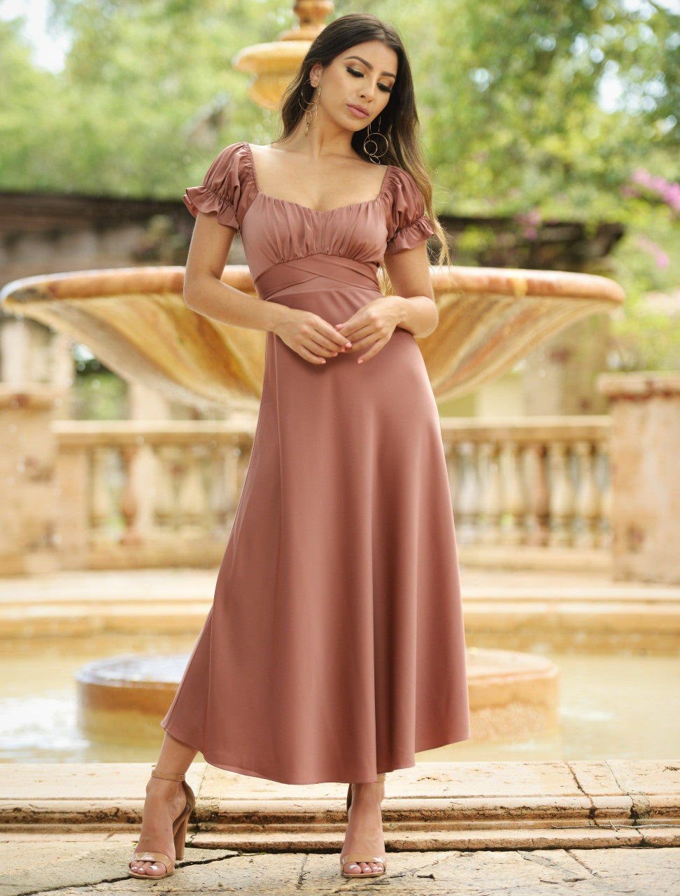 Maldives Midi Dress in Mauve - Flowy Summer Beach Dress for Vacation, Resort Wear & Boho Chic Outfits