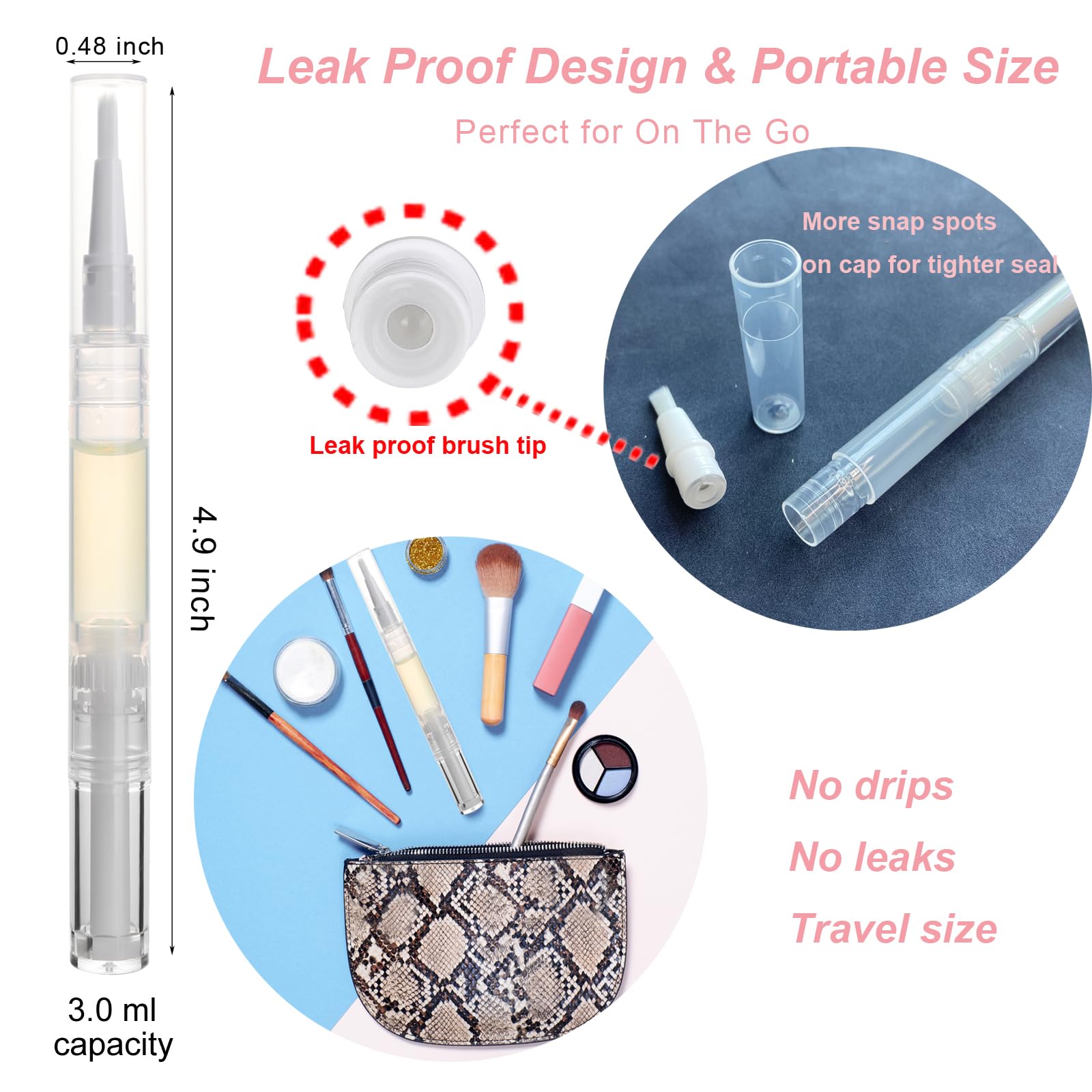 50 Pcs 3ml Empty Cuticle Oil Pens - Travel Size Disposable Nail Oil Pens with Brush, No Leak Twist Design for DIY Nail Care - Perfect for Nail Salons, Home Manicures & On-the-Go Nail Hydration