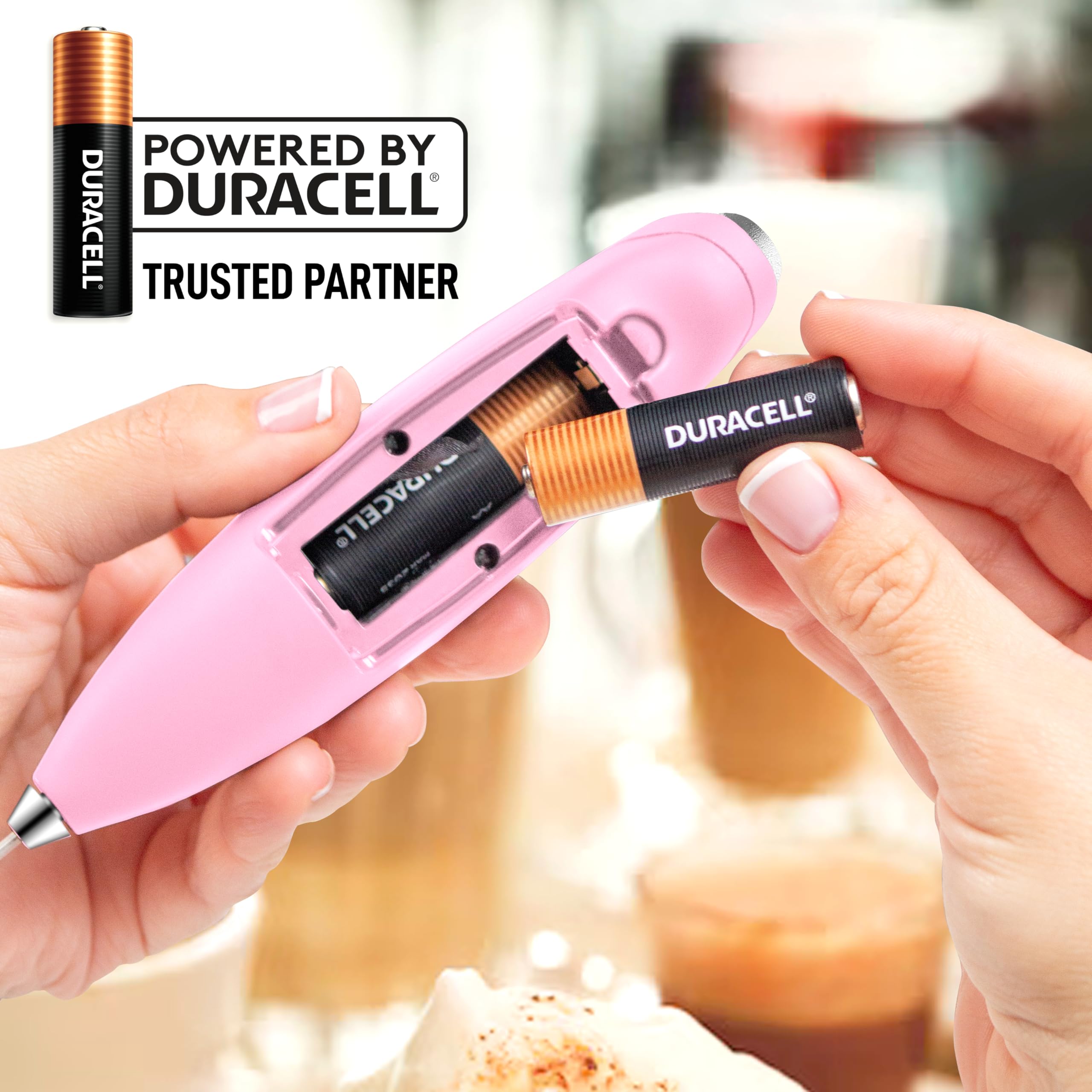 Zulay Powerful Milk Frother with 4 Duracell Batteries - Handheld Electric Milk Frother Wand for Coffee, Cappuccino, Matcha, Hot Chocolate & Creamer - Perfect for Home, Office & Coffee Shops - Create Foamy Drinks, Frappes & Even Cotton Candy