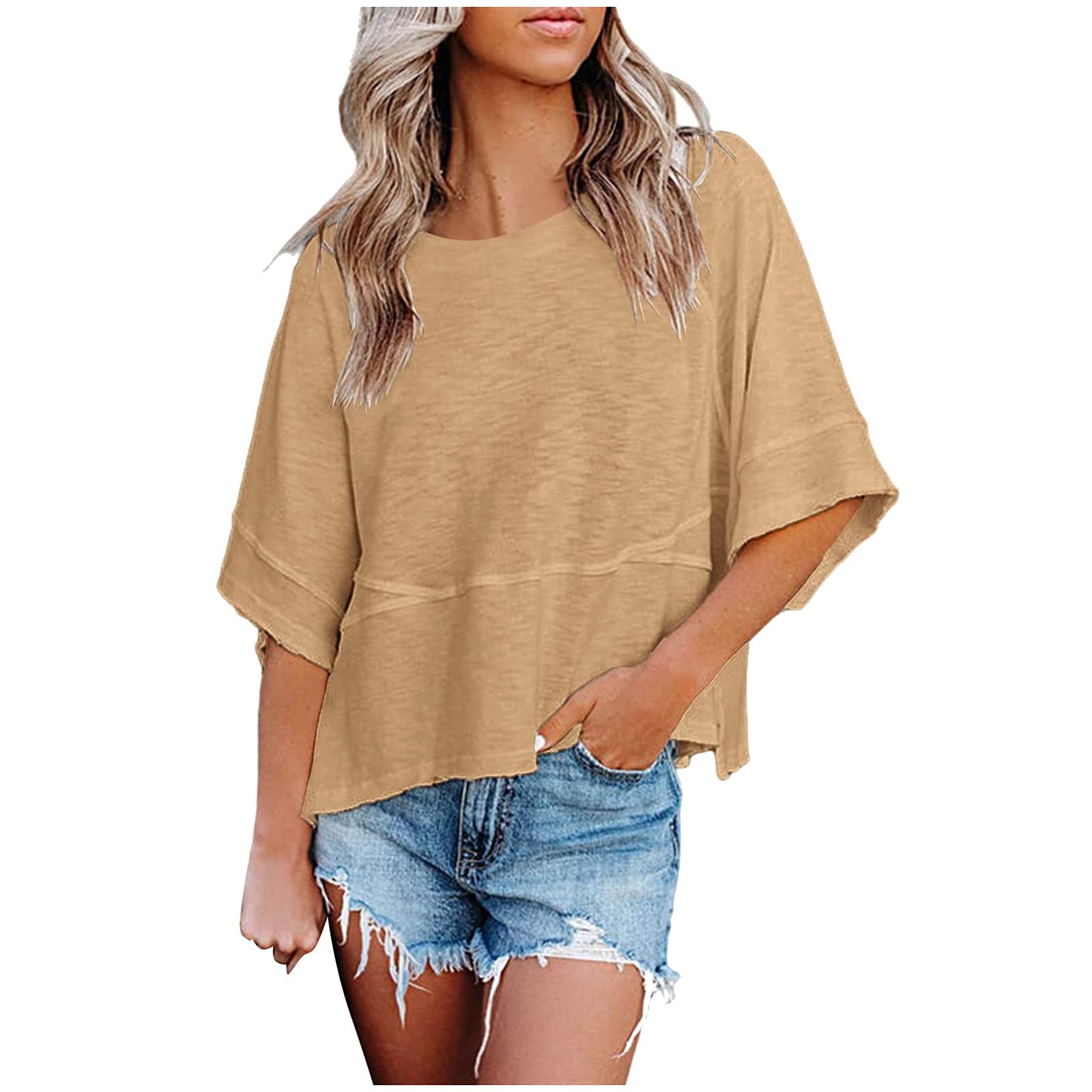 Women's Oversized V-Neck Half Sleeve T-Shirt - Soft Casual Loose Fit Basic Top for Everyday Wear | Perfect for Street Style, Lounge & Summer Outfits