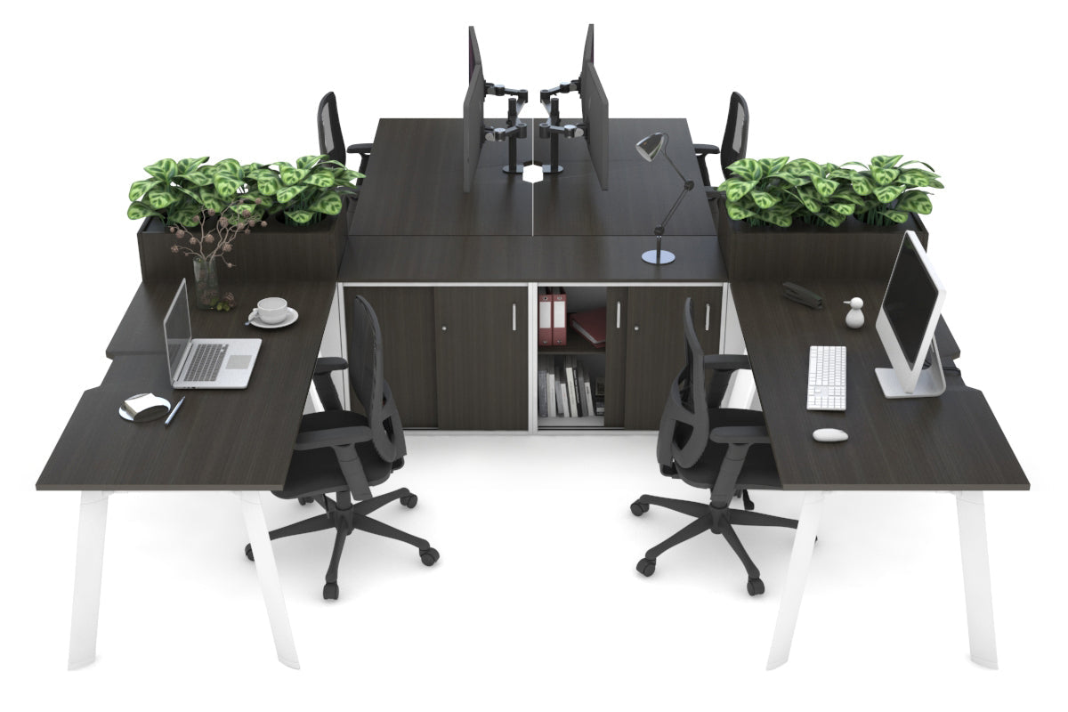 4-Person Office Workstation with Uniform Spine - 1400L x 800W Dimensions, Cable Management Scallop - Perfect for Collaborative Workspaces & Open Office Environments