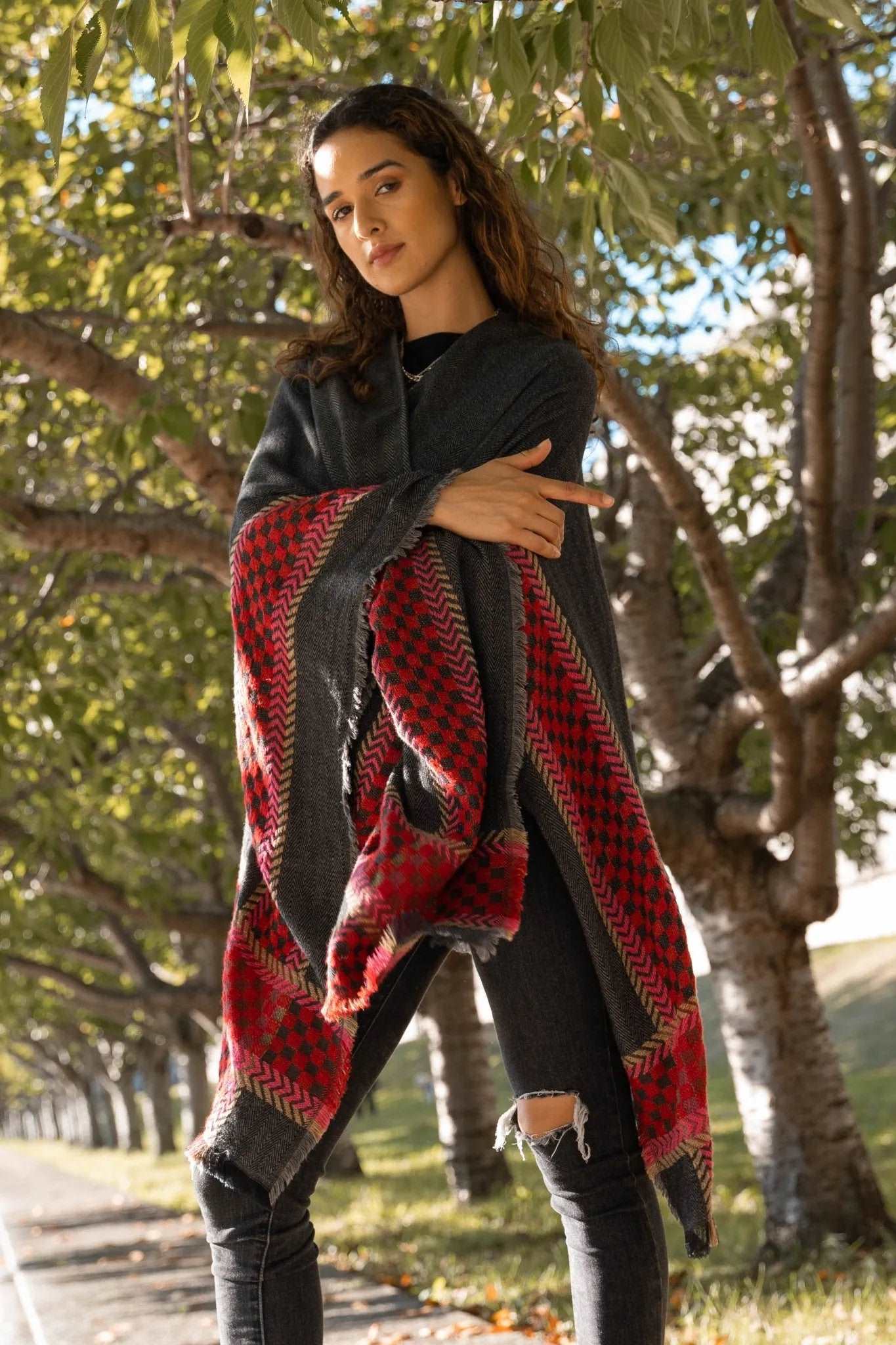 Stylish Cotton Checkered Border Kimono Robe - Lightweight Lounge Wear for Women - Perfect for Spa Days, Yoga, and Relaxing at Home