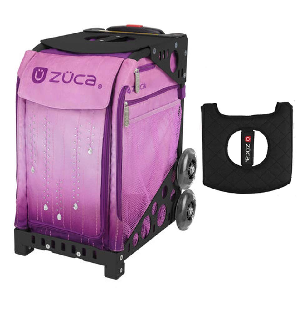 Zuca Sport Bag - Velvet Rain Design with Black/Pink Seat Cover & Non-Flashing Black Wheels | Perfect for Gym, Travel & Dance Competitions | Durable Backpack for Skaters & Athletes