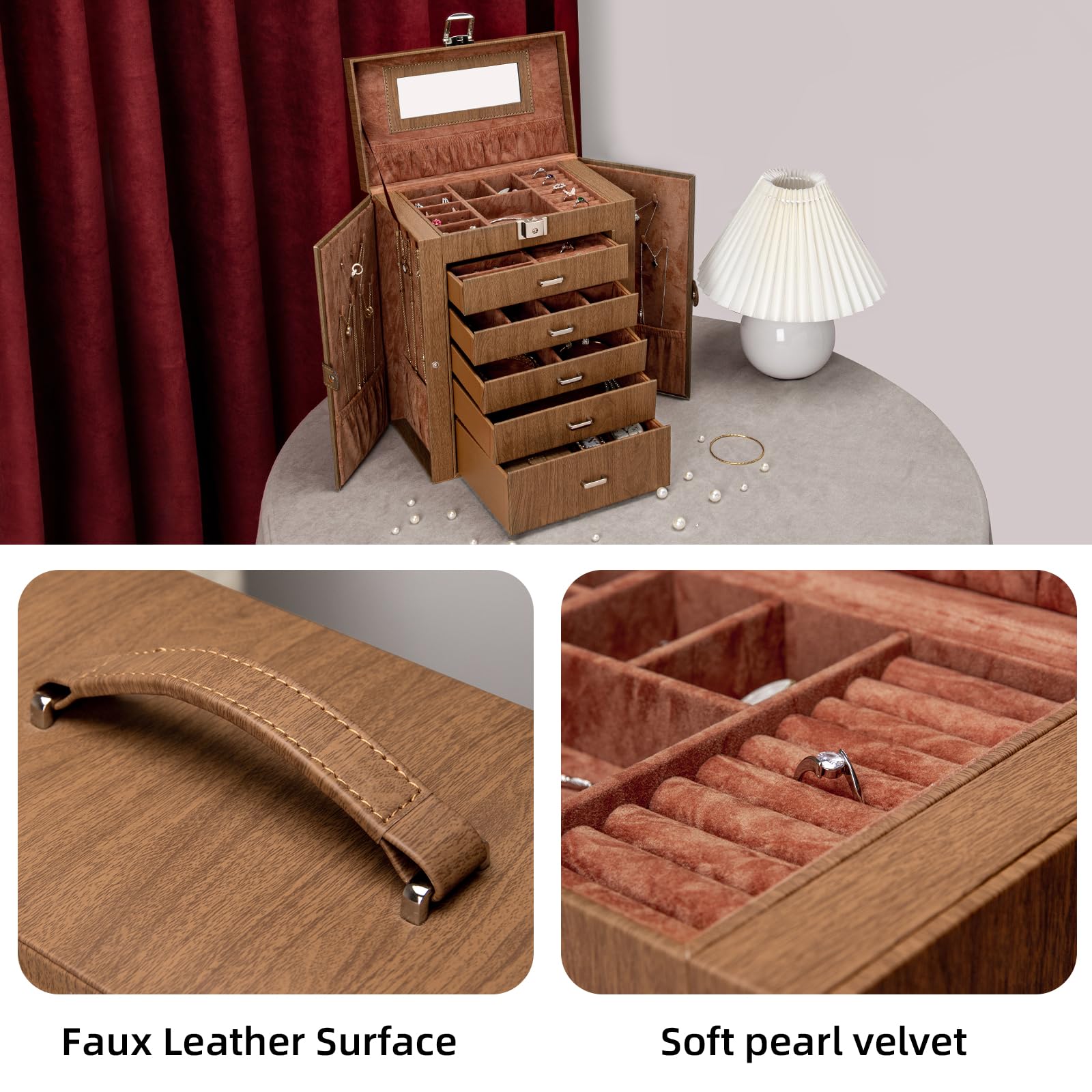 6-Tier Jewelry Organizer Box with Mirror & Lock - Perfect Gift for Women