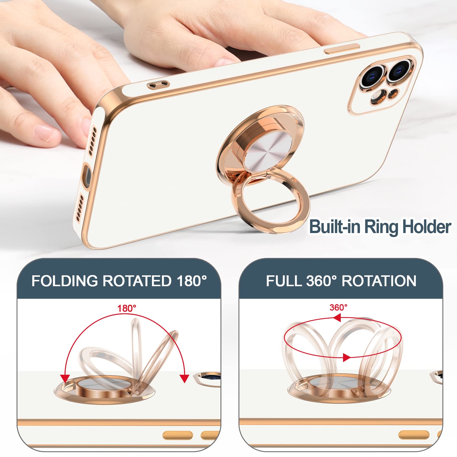 Luxury iPhone 11 Case with Rotatable Ring Stand - Rose Gold Edge for Women & Men | Perfect for Work & Travel
