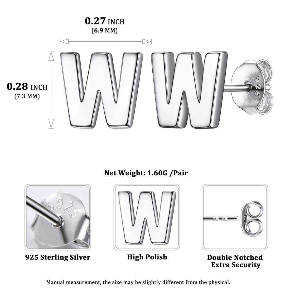 Hypoallergenic 925 Sterling Silver Initial Letter Stud Earrings for Women - Tiny A-Z Alphabet Studs for Sensitive Ears (Gift Box Included) | Perfect for Everyday Wear, Gifts & Special Occasions